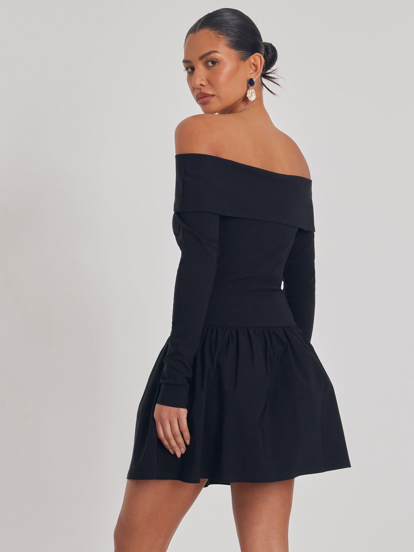 image of quiz-black-bardot-skater-dress