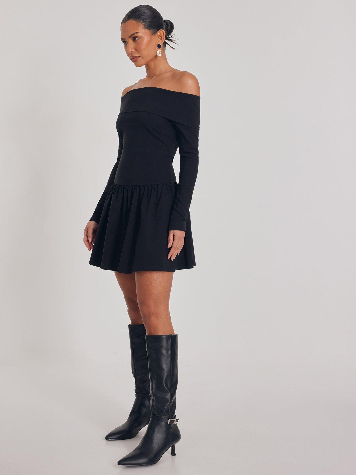  image of quiz-black-bardot-skater-dress