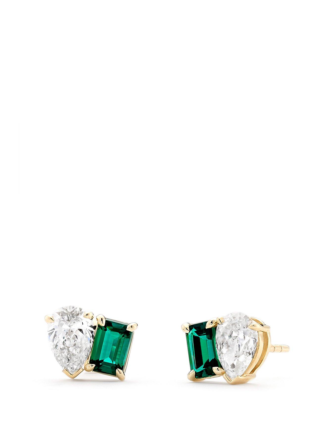  image of created-brilliance-unity-9ct-yellow-gold-130ct-tw-lab-grown-diamond-and-created-emerald-toi-et-moi-stud-earrings