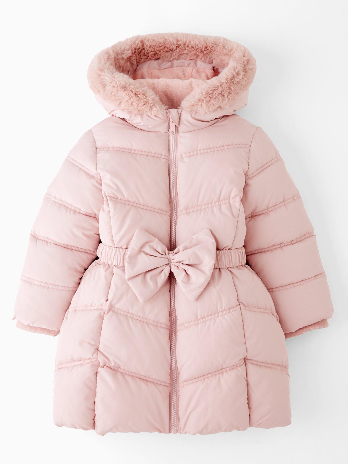 Mini V by Very Girls Bow Waist Hooded Padded Coat - Pink