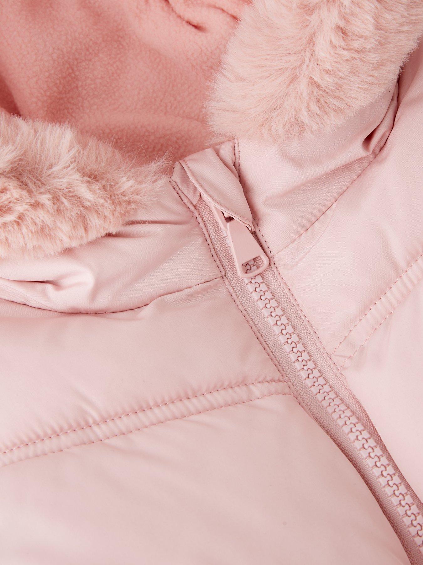 Image 4 of 5 of Mini V by Very Girls Pink Bow Waist Hooded Shower Resistant Padded Coat