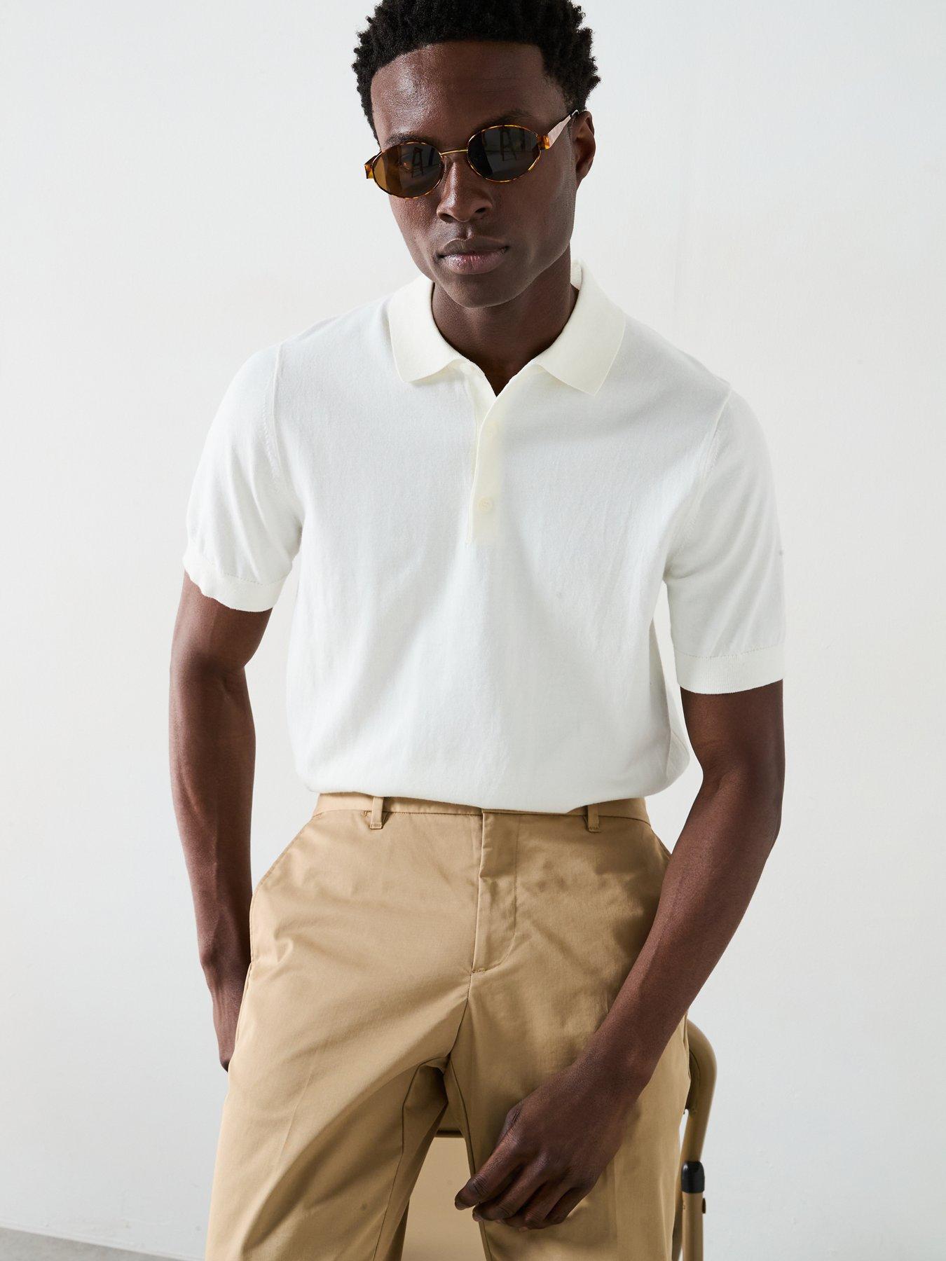  image of mango-arranona-short-sleeve-knitted-polo-shirt-beige