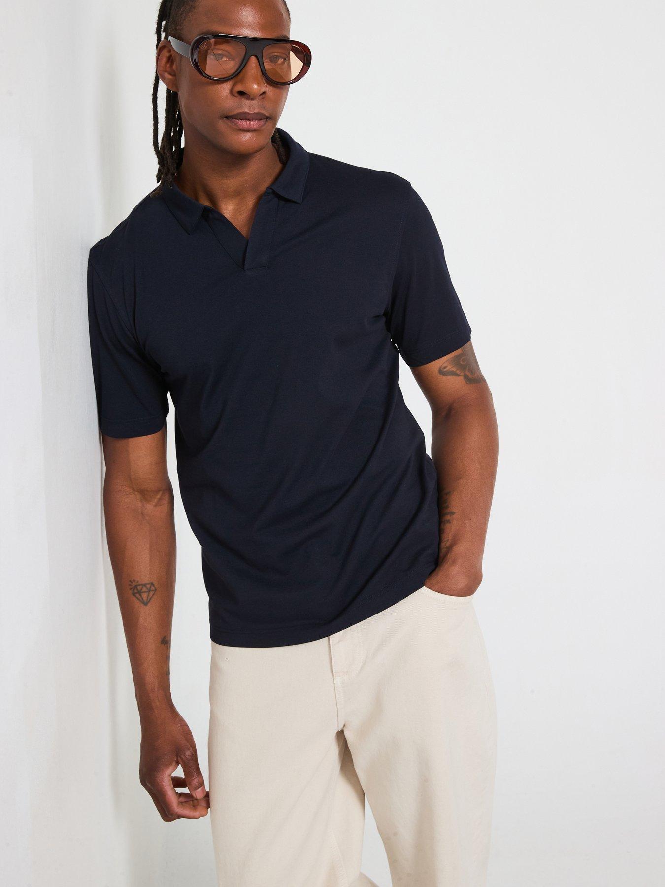  image of mango-taga-essentials-open-collar-polo-shirt-dark-blue