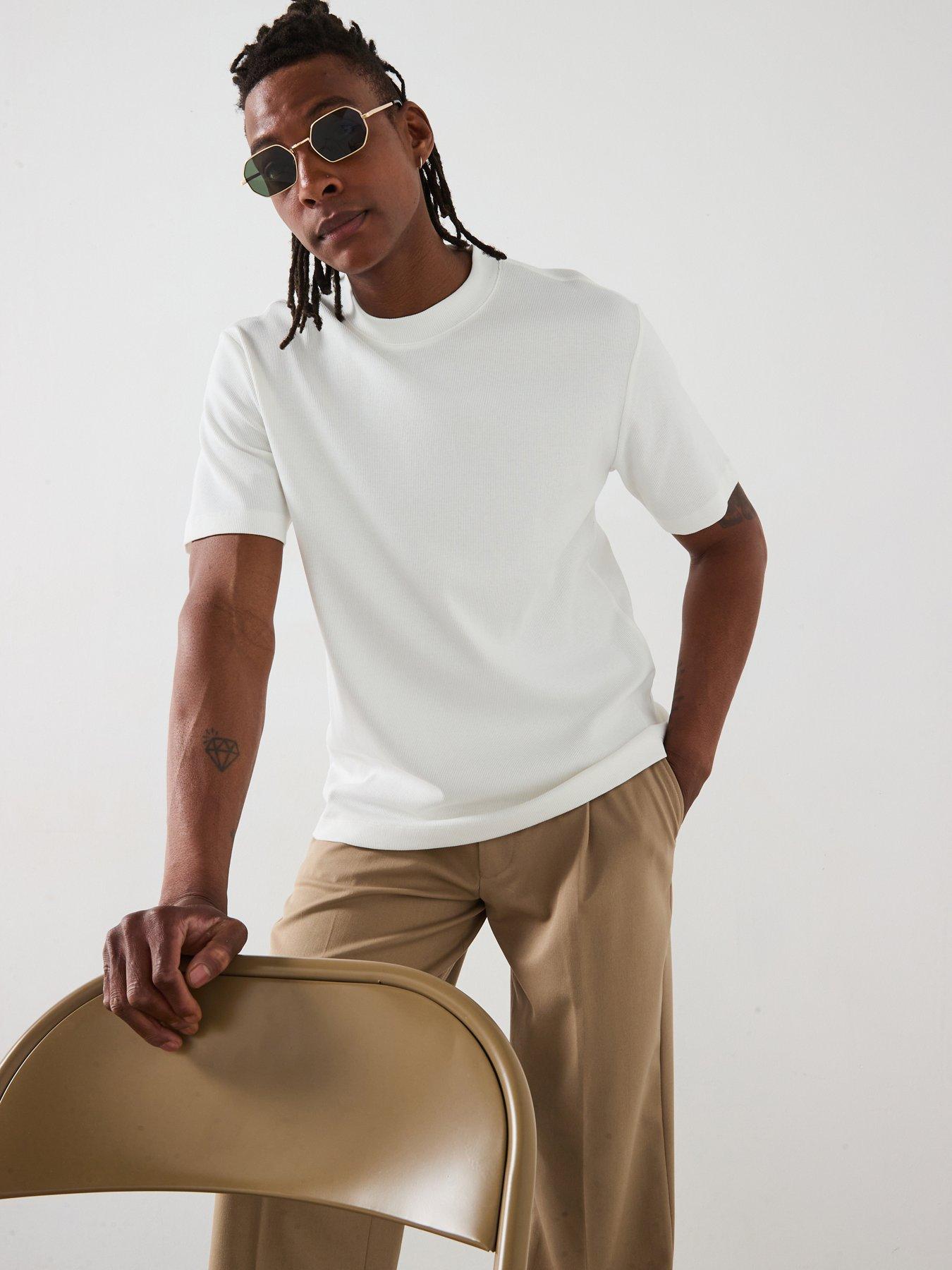 mango-olive-smart-ribbed-heavyweight-short-sleeve-crew-neck-t-shirt-beige