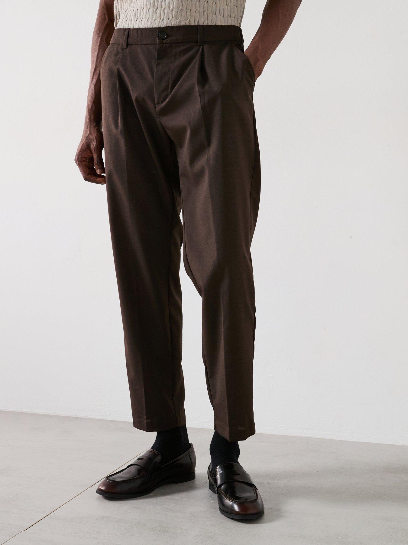  image of mango-tropical-essentials-casual-trousers-dark-brown
