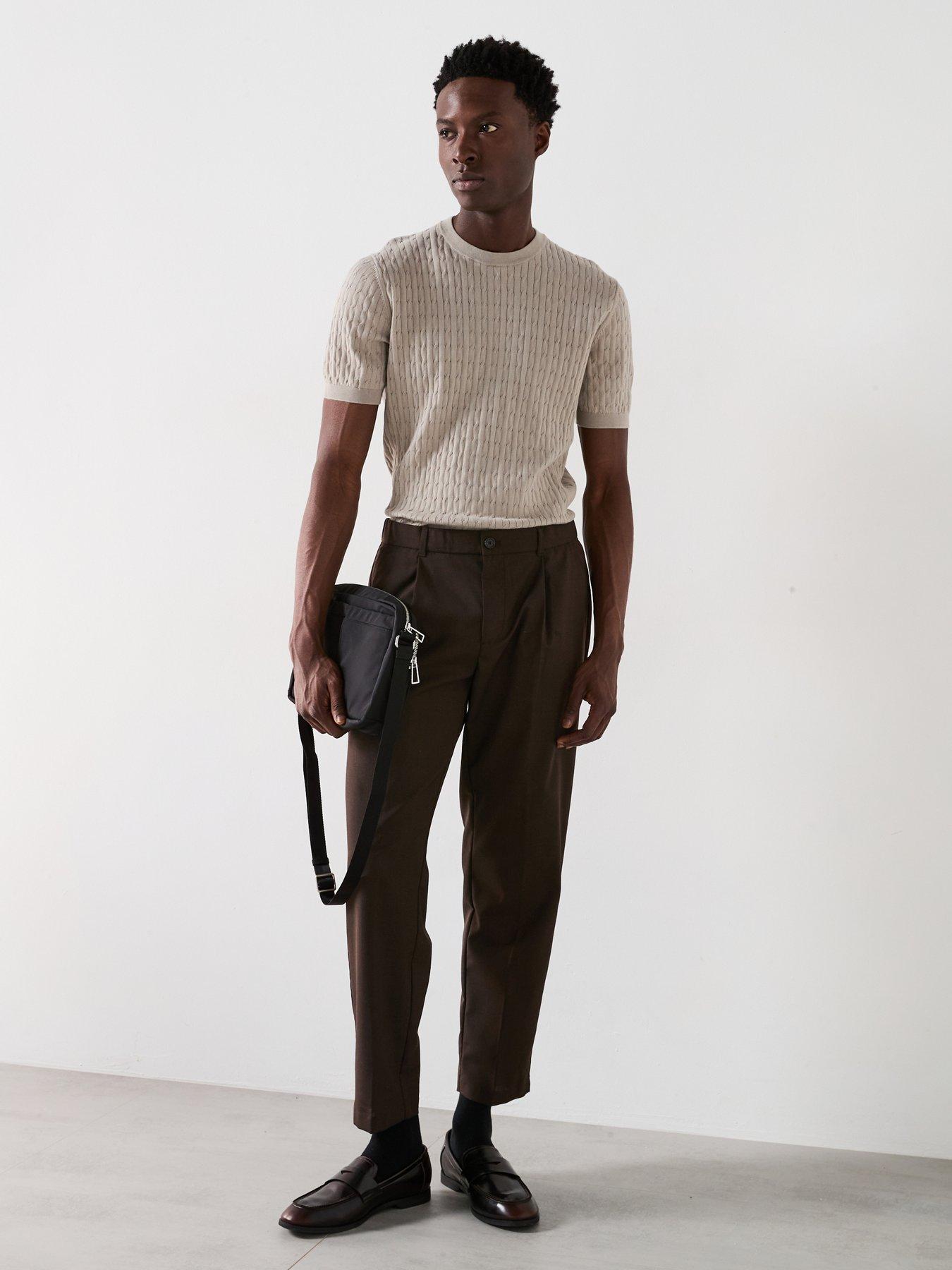  image of mango-tropical-essentials-casual-trousers-dark-brown