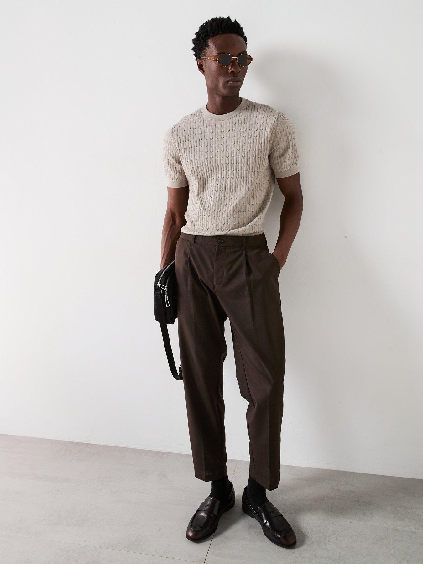  image of mango-tropical-essentials-casual-trousers-dark-brown