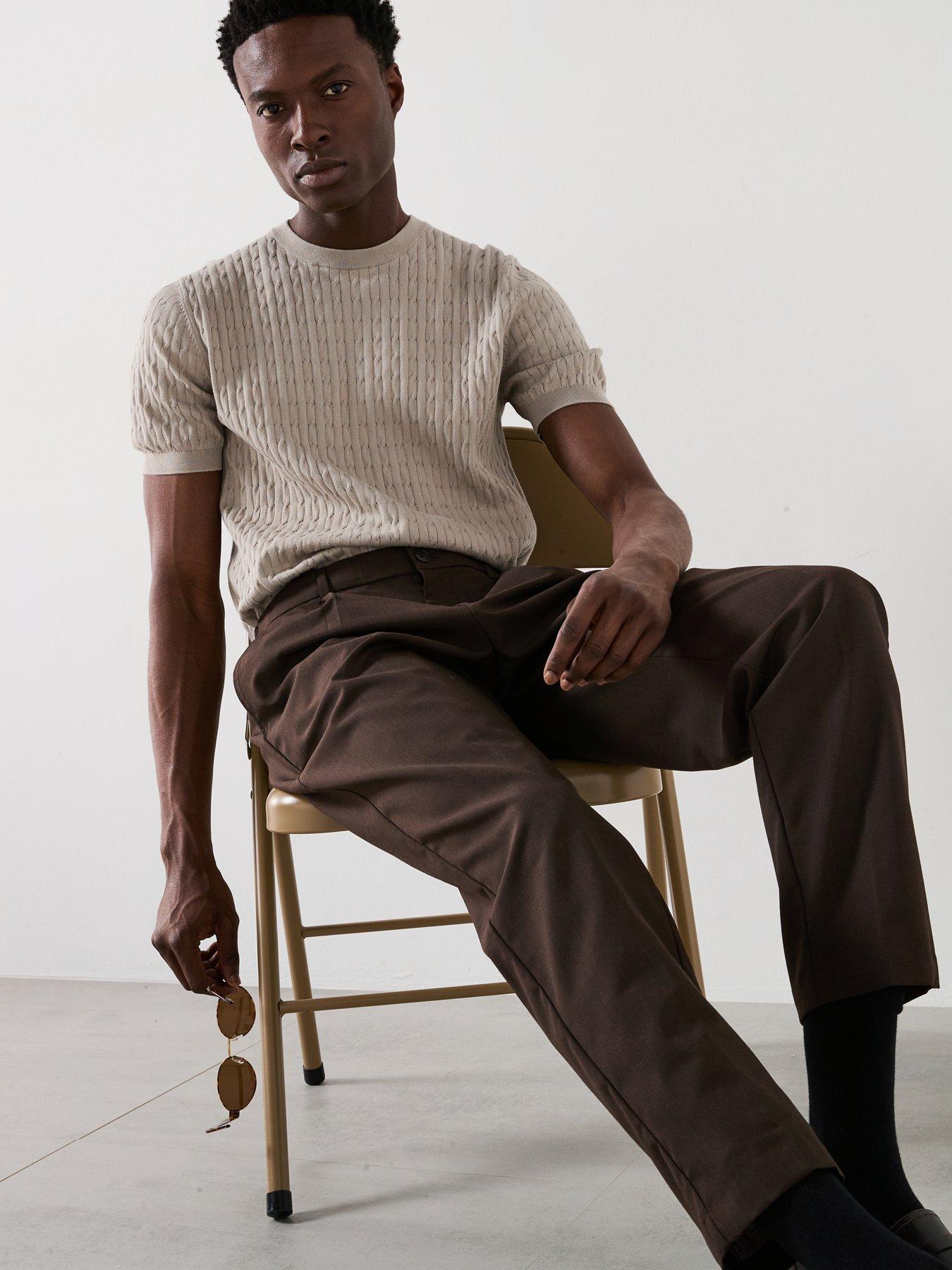  image of mango-tropical-essentials-casual-trousers-dark-brown