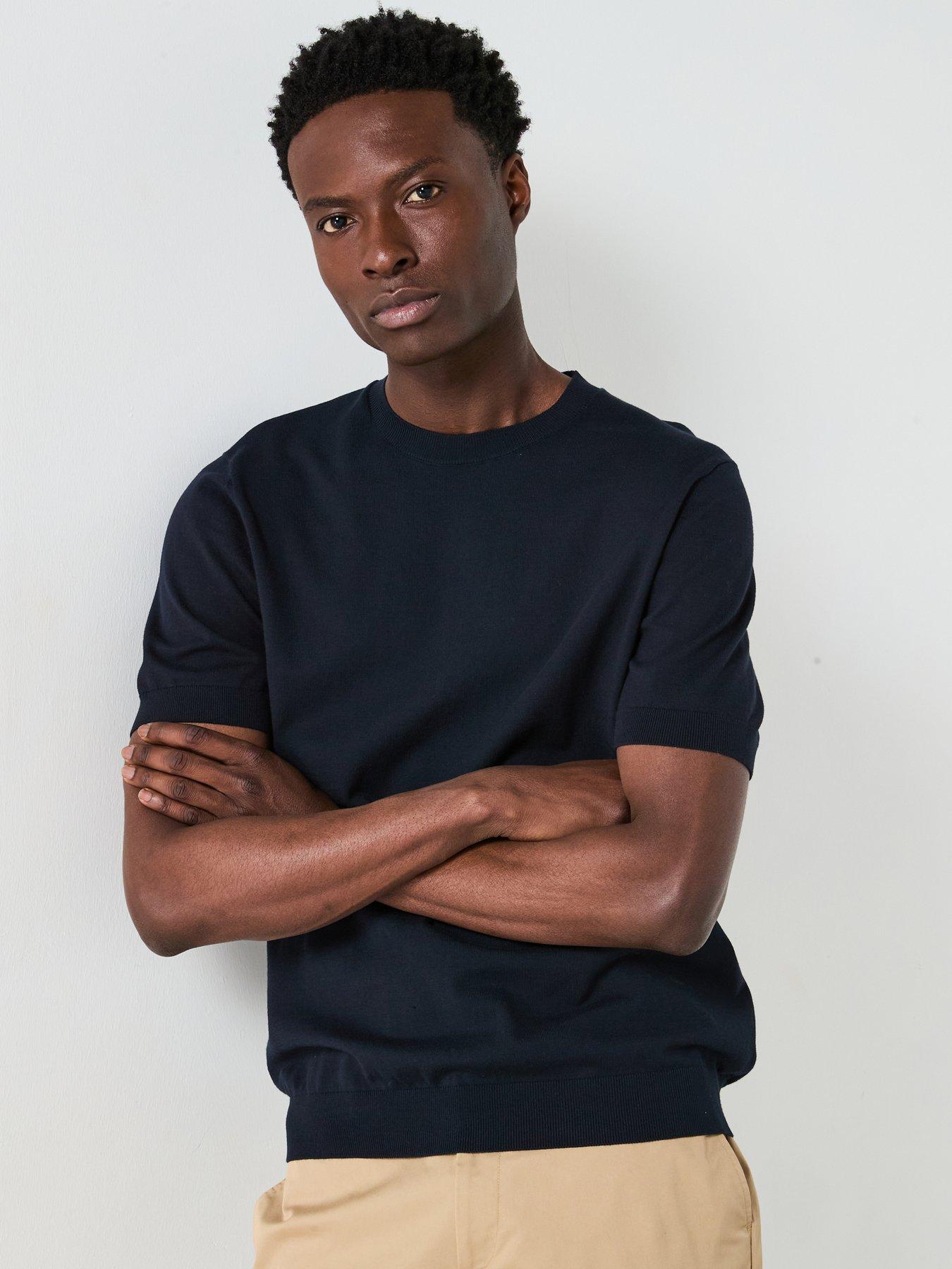  image of mango-arraona-essentials-knitted-short-sleeve-t-shirt-navy