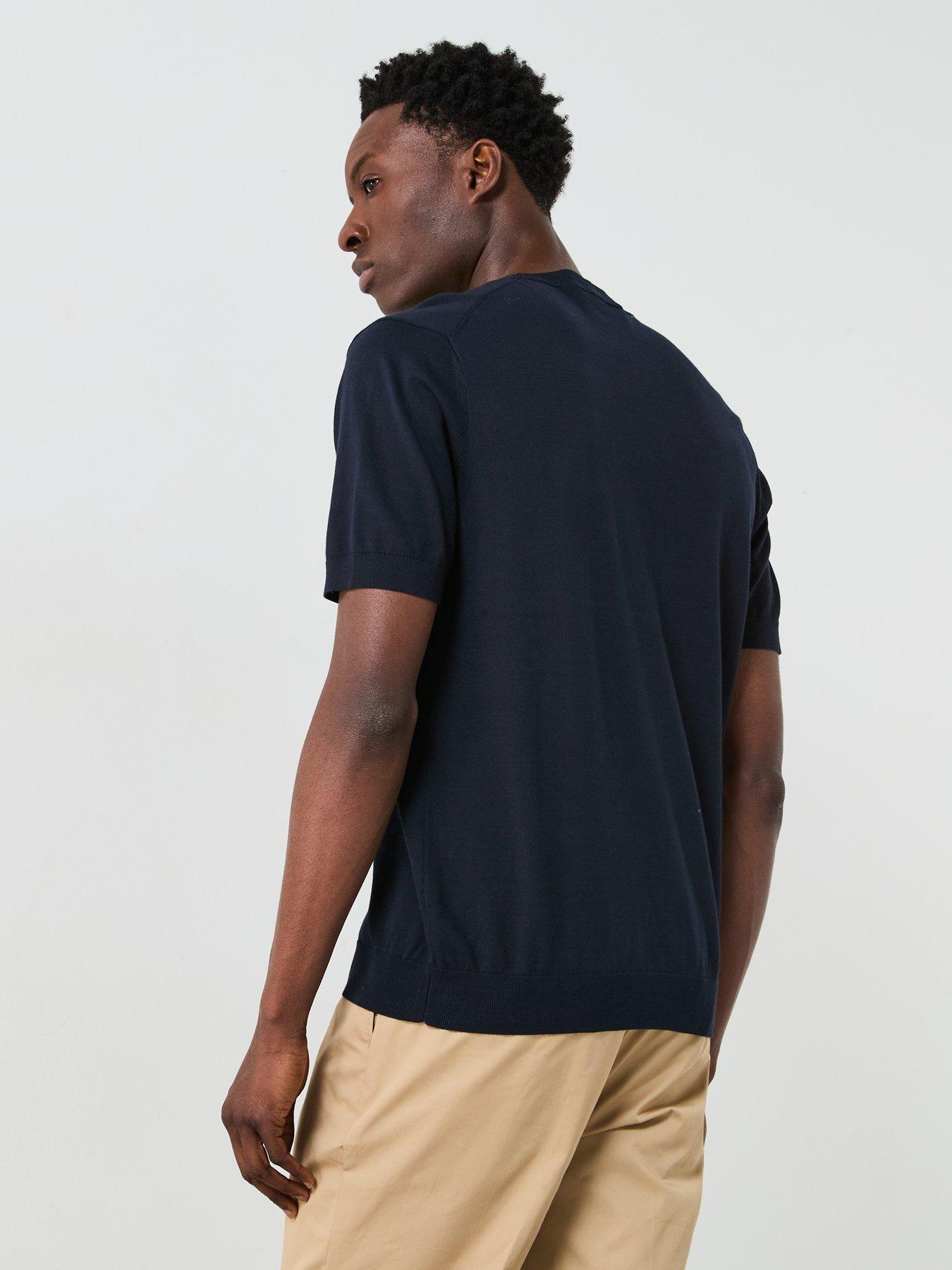 image of mango-arraona-essentials-knitted-short-sleeve-t-shirt-navy