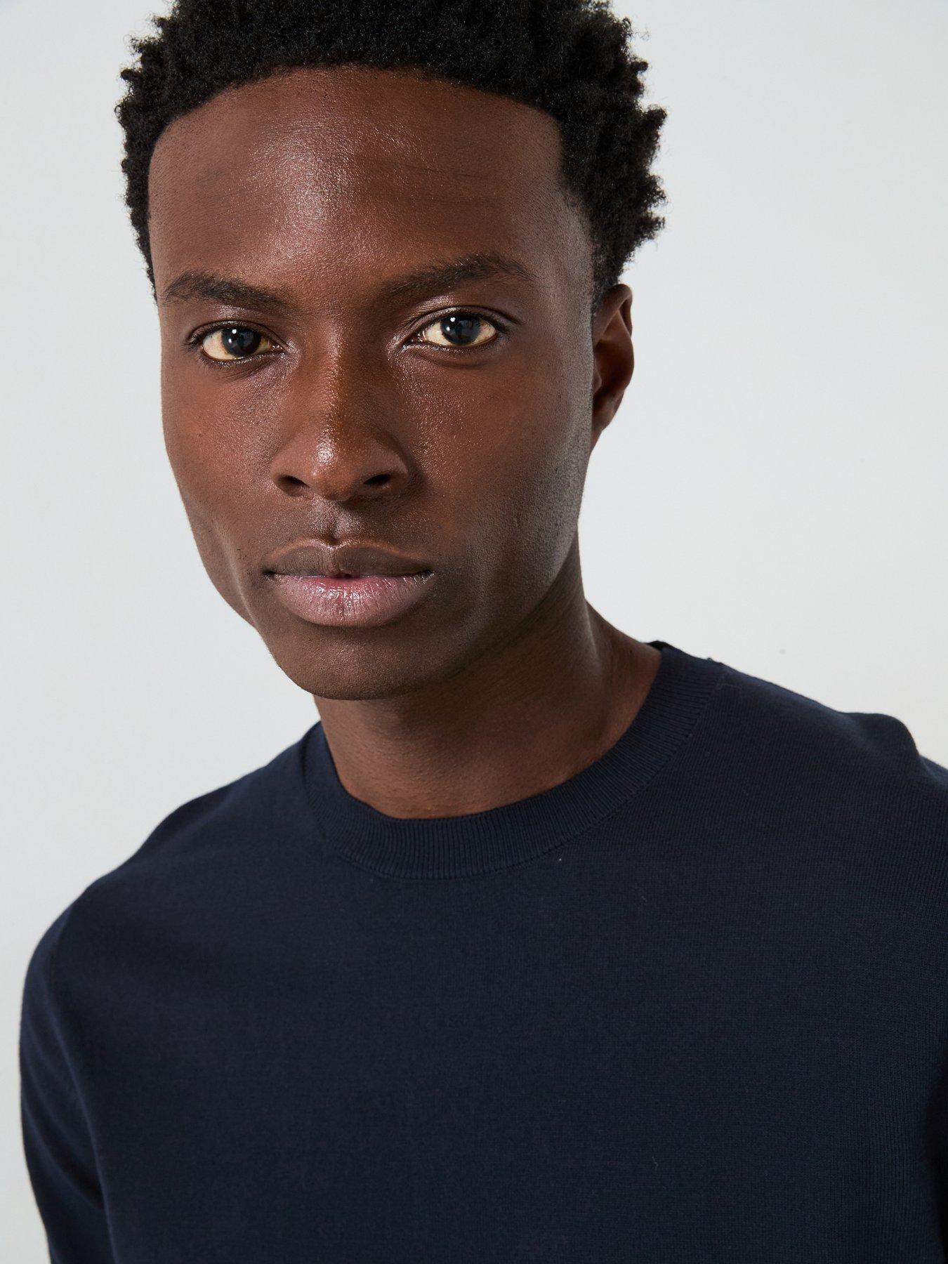  image of mango-arraona-essentials-knitted-short-sleeve-t-shirt-navy