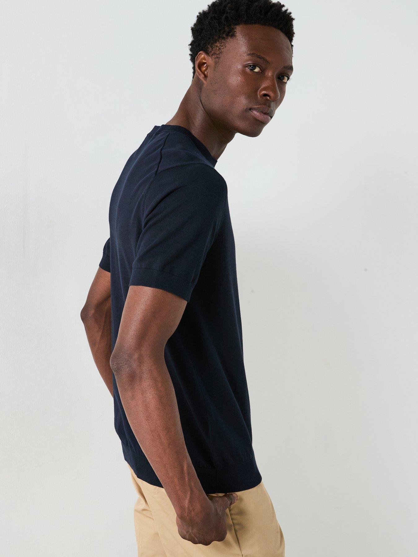  image of mango-arraona-essentials-knitted-short-sleeve-t-shirt-navy