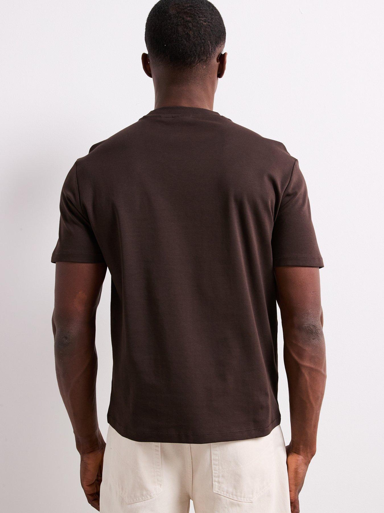  image of mango-kimi-essentials-short-sleeve-crew-neck-t-shirt-dark-brown