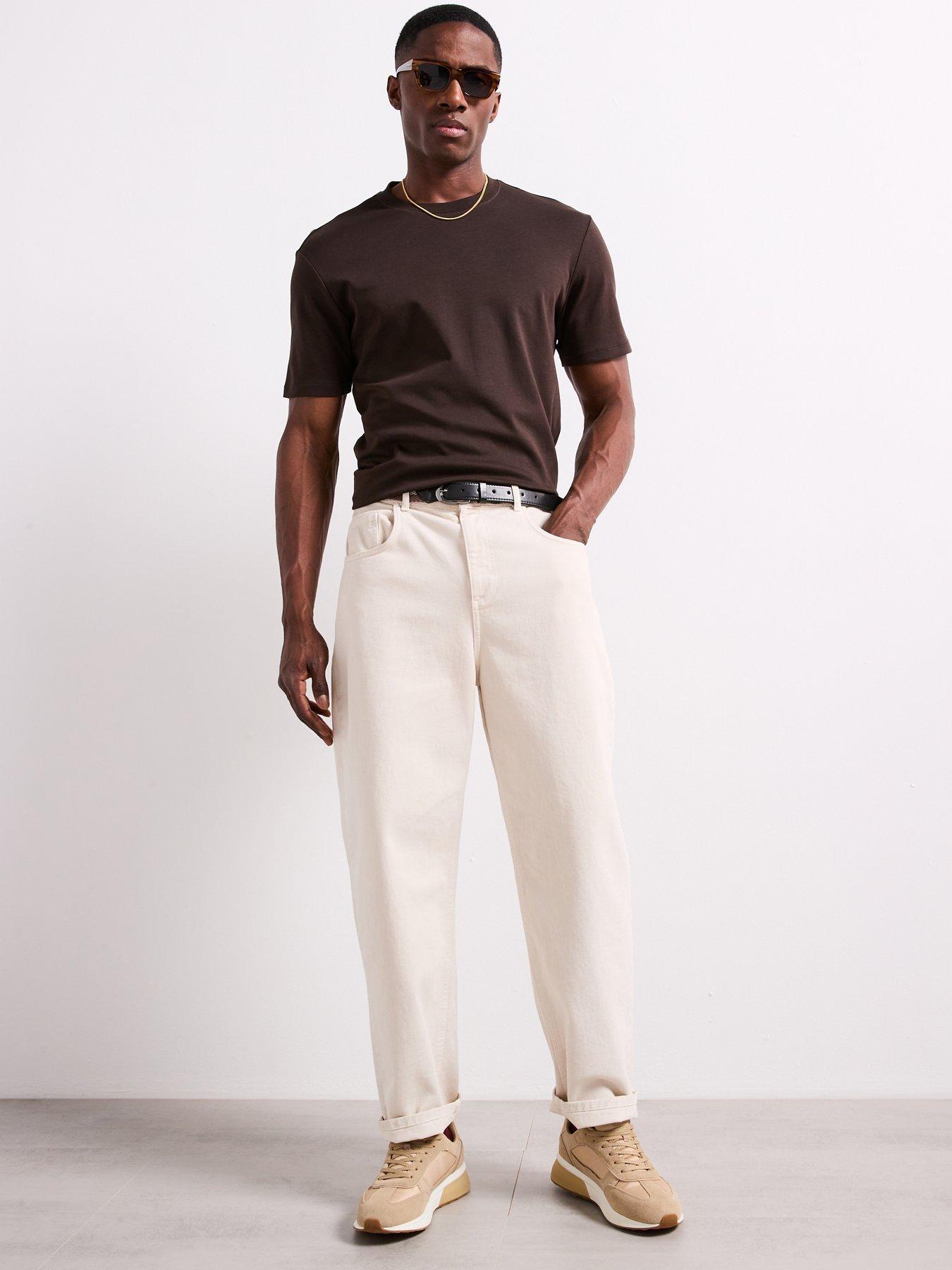  image of mango-kimi-essentials-short-sleeve-crew-neck-t-shirt-dark-brown