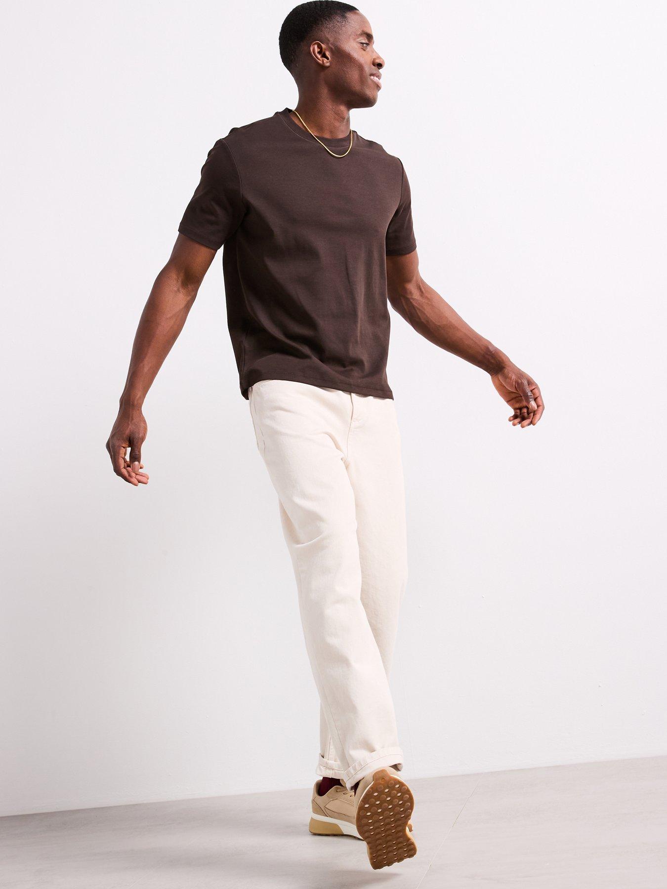  image of mango-kimi-essentials-short-sleeve-crew-neck-t-shirt-dark-brown