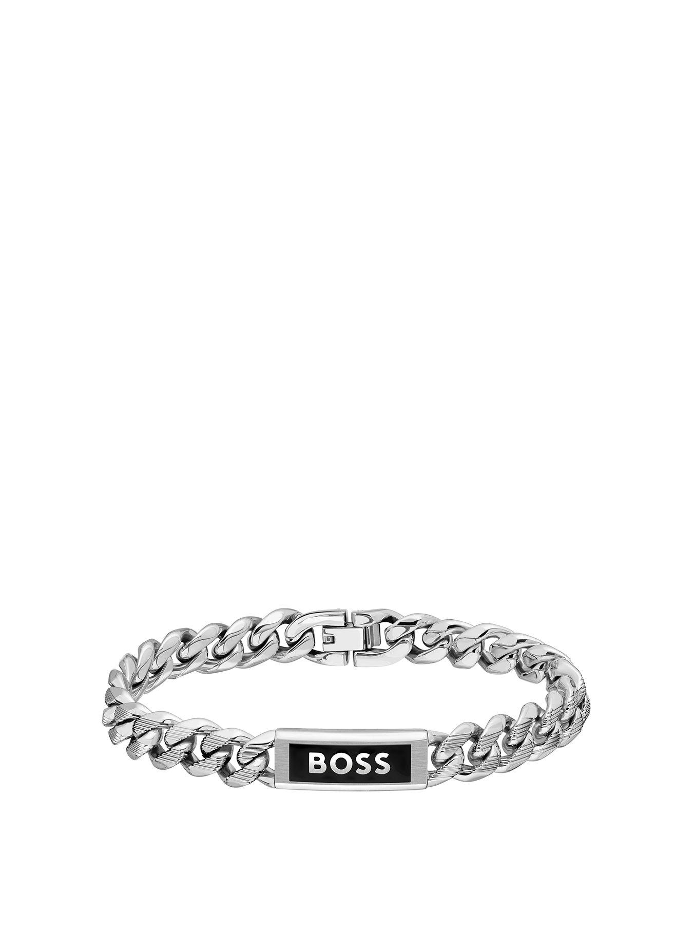 Image 1 of 6 of BOSS Kassy Emblem Men's Bracelet Silver