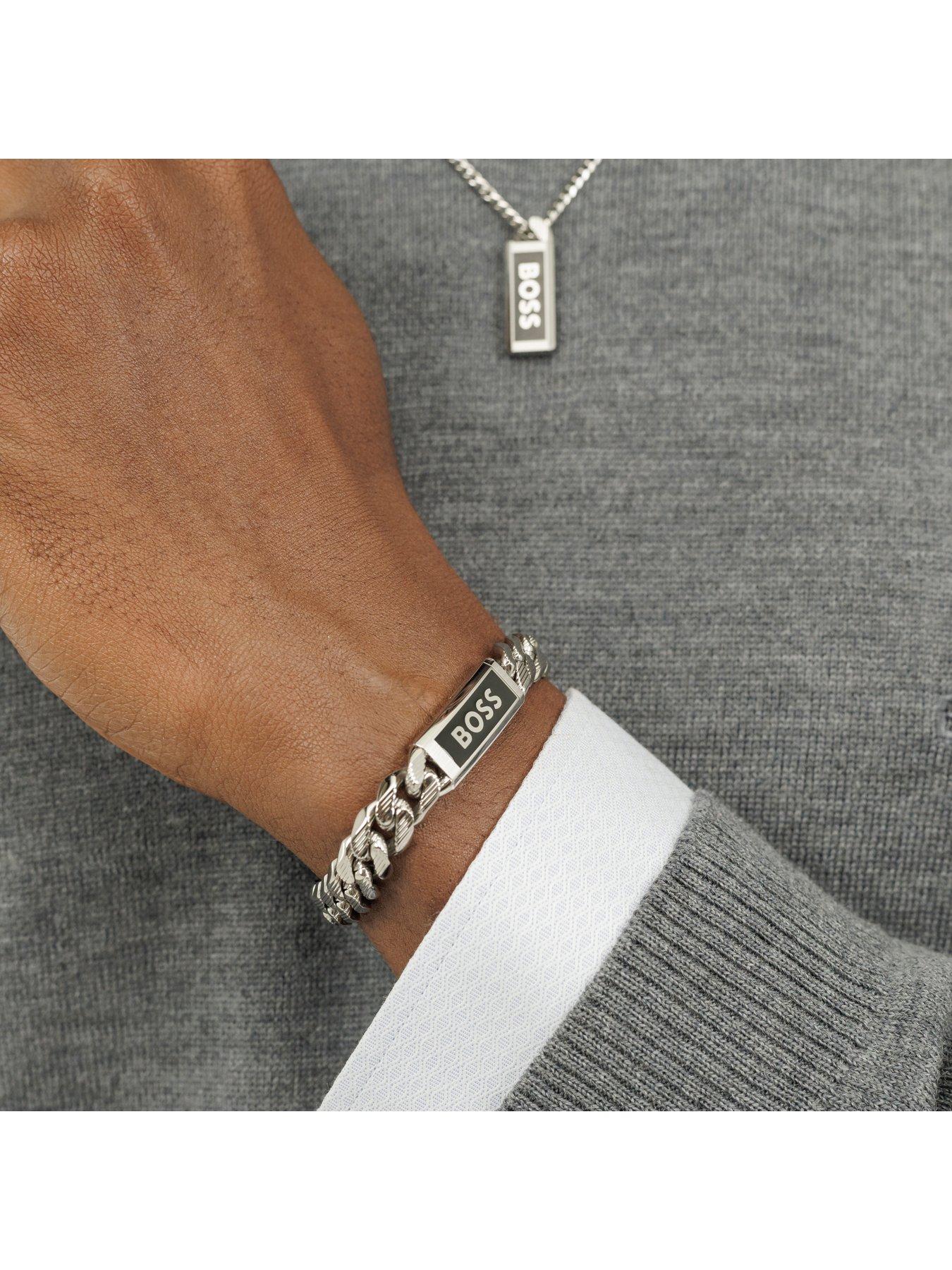 Image 4 of 6 of BOSS Kassy Emblem Men's Bracelet Silver