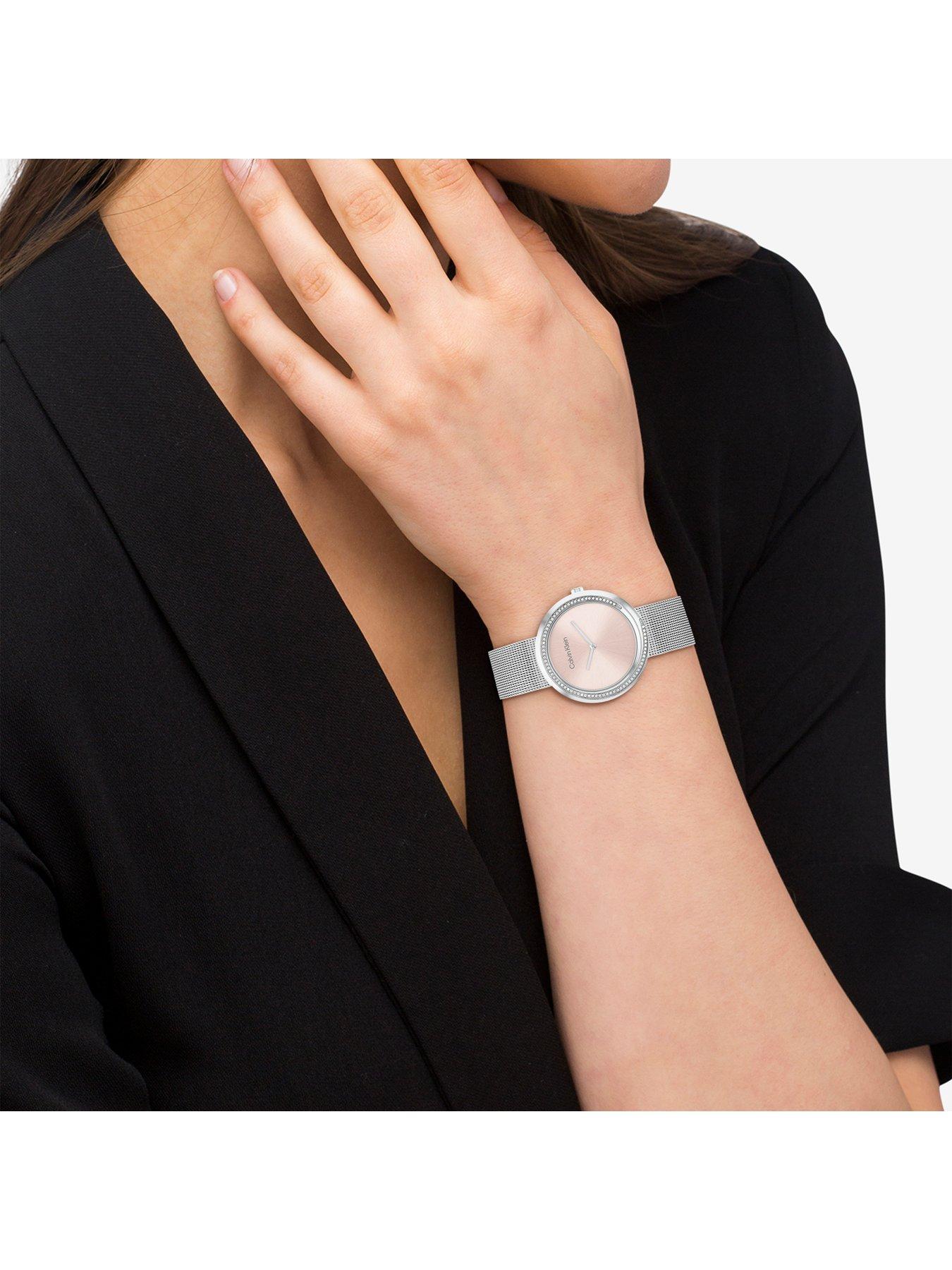  image of calvin-klein-twisted-bezel-ladies-watch-pink