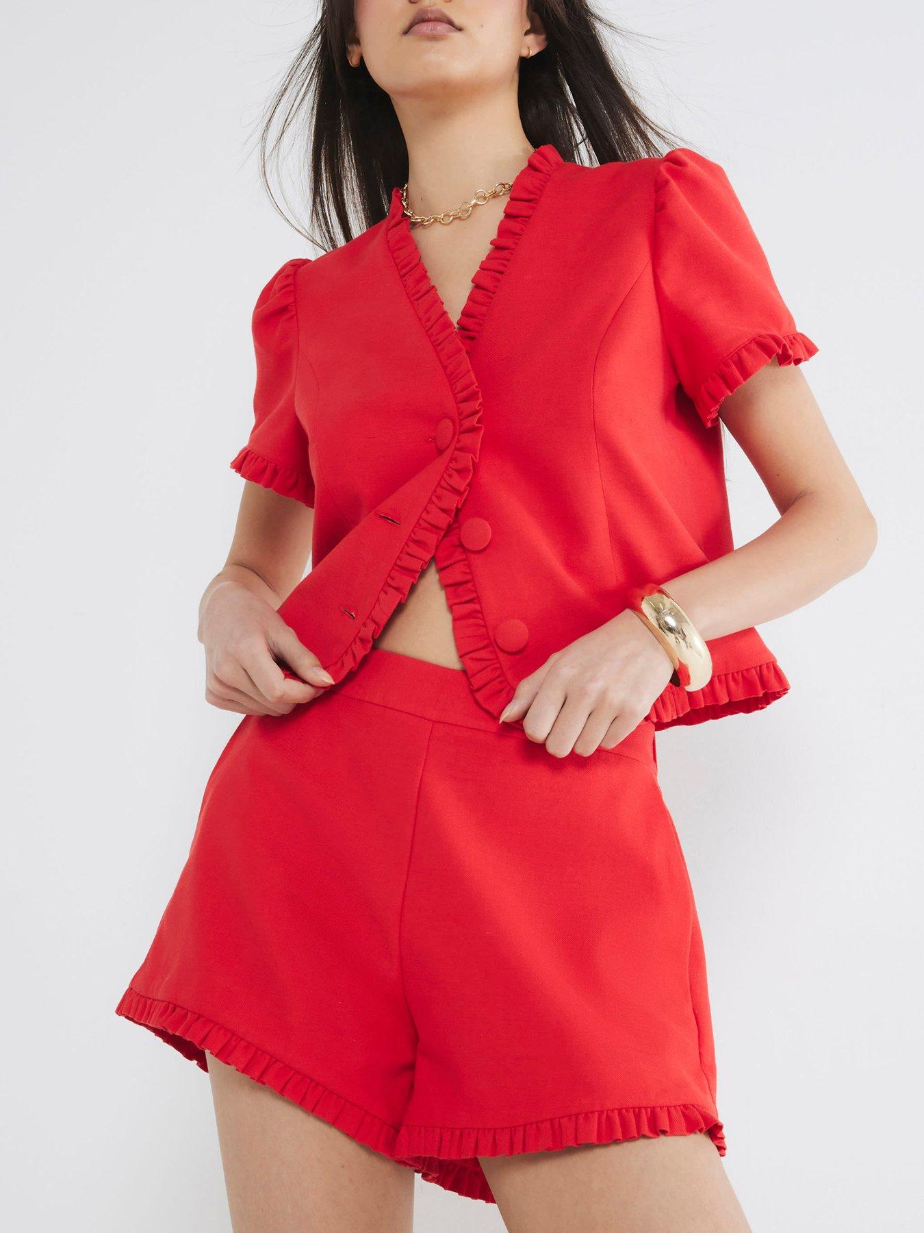 undefined Tailored Frill Short - Red