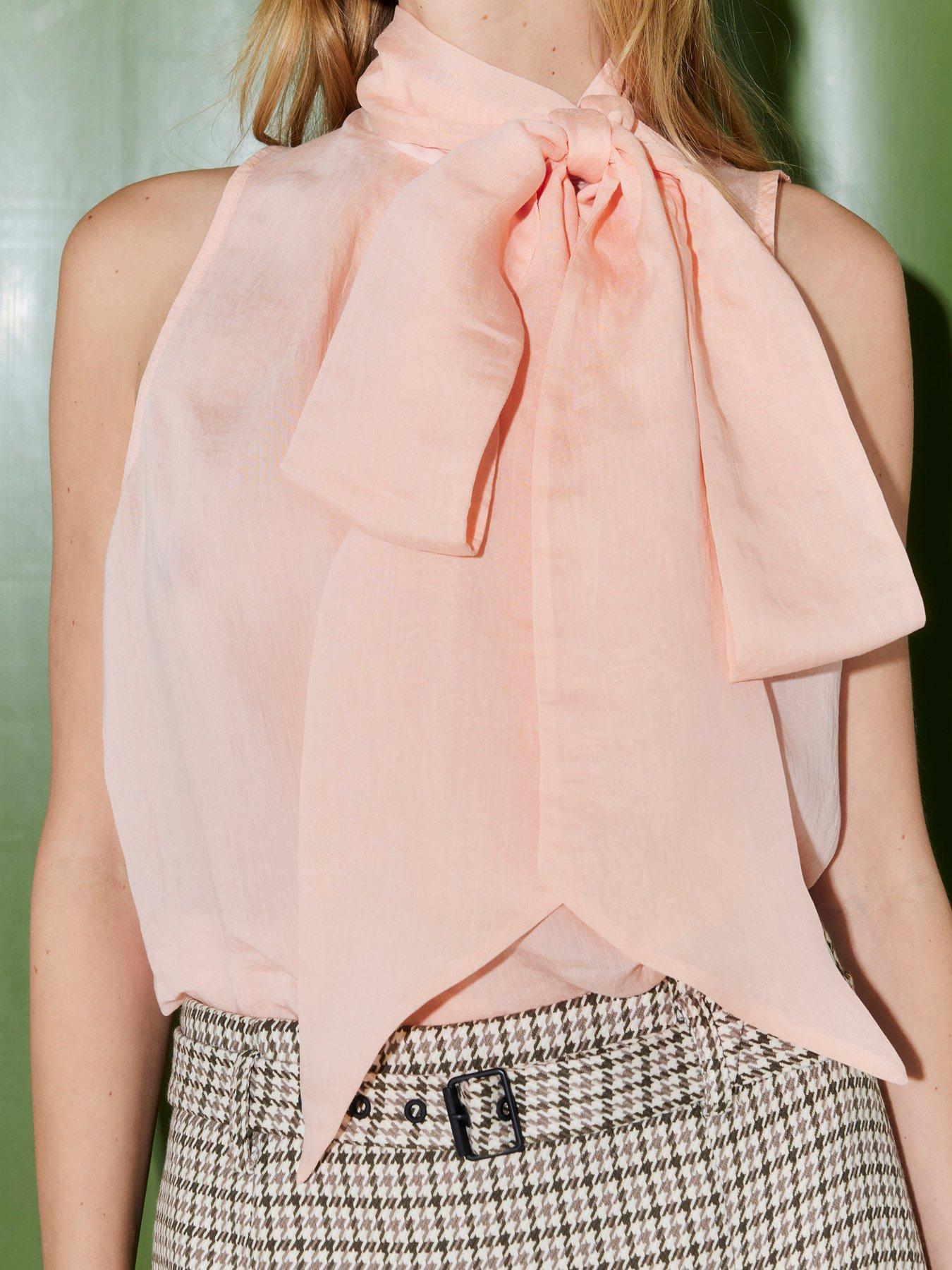  image of river-island-pussybow-neck-tie-blouse-pink