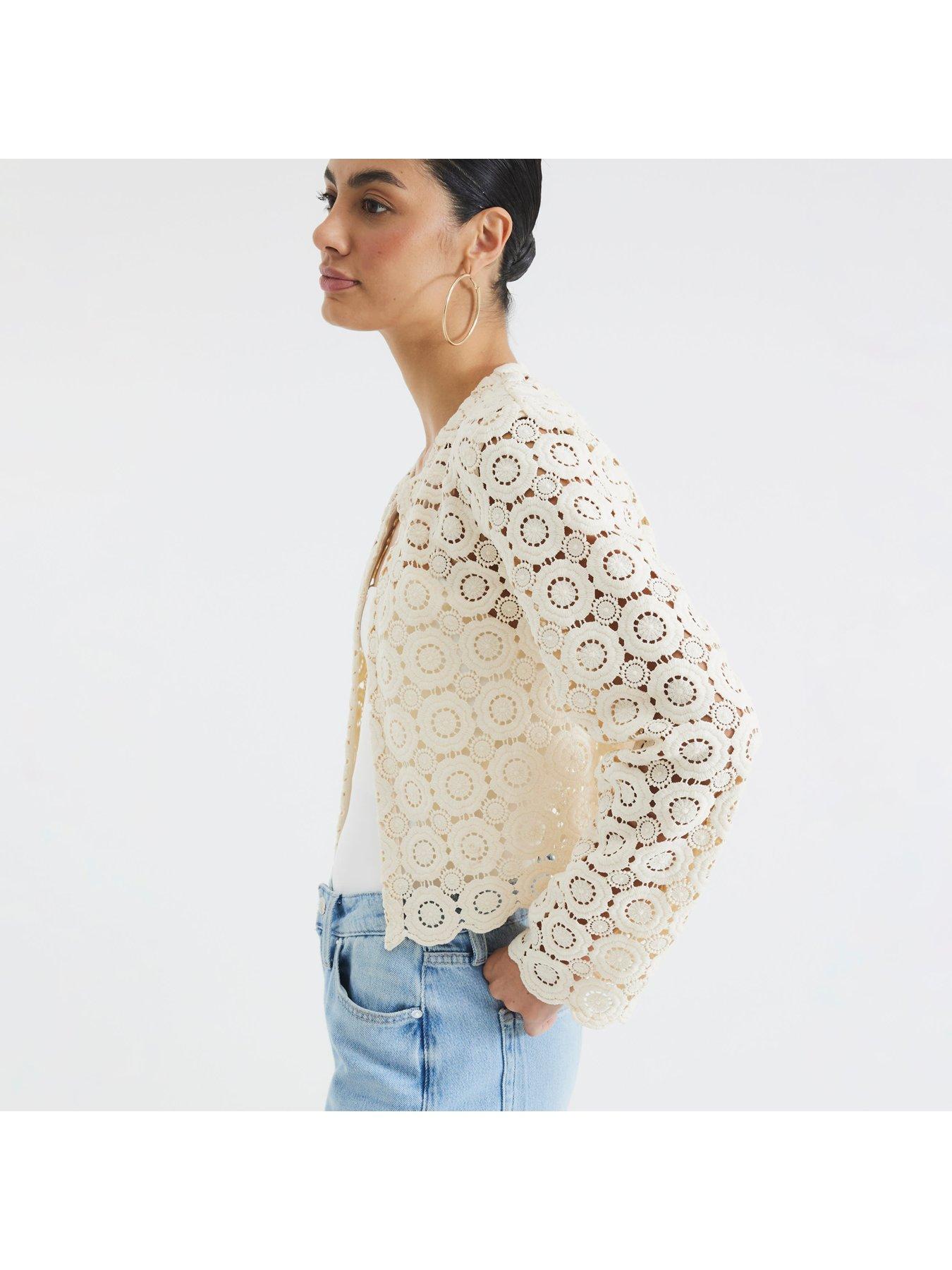 River Island Crochet Short Jacket Cream Littlewoods