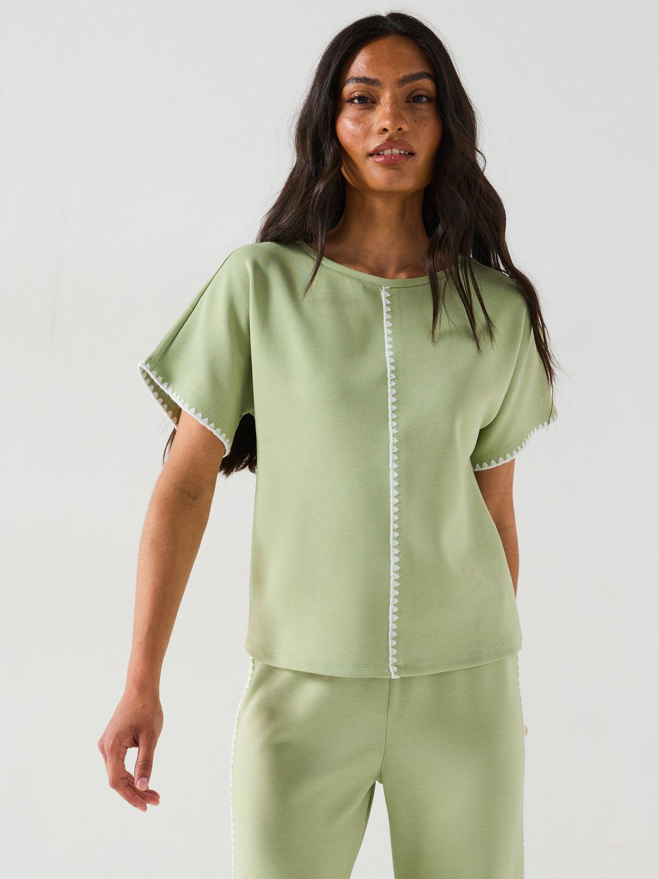  image of v-by-very-soft-touch-whipstitch-sleeveless-sweatshirt-top-co-ord-sage