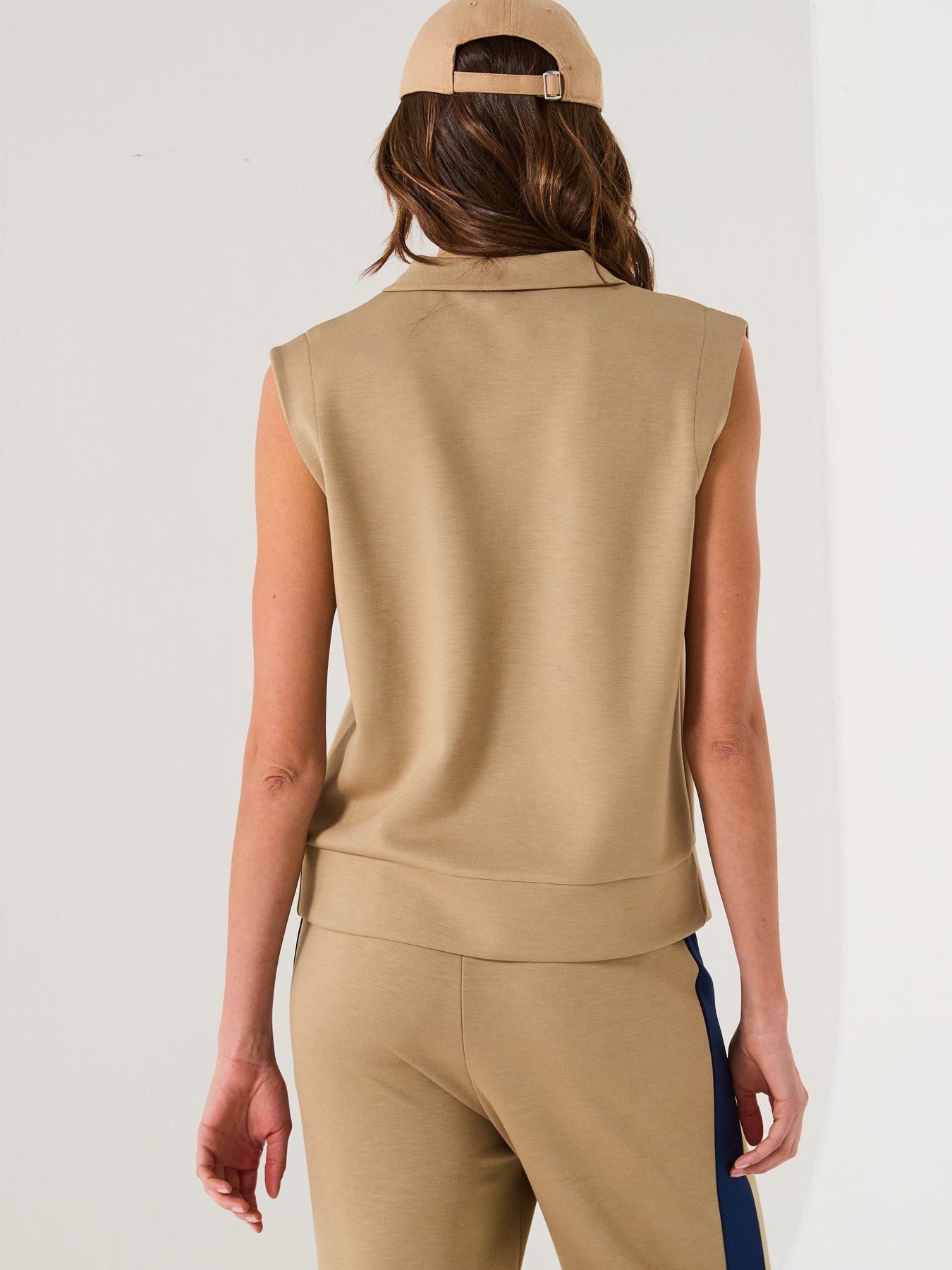  image of v-by-very-zip-up-sleeveless-sweatshirt-top-co-ord-taupe