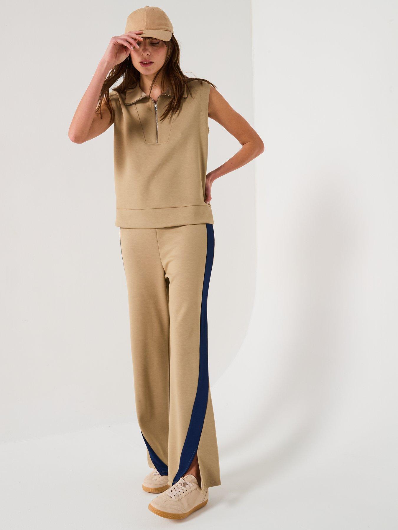  image of v-by-very-zip-up-sleeveless-sweatshirt-top-co-ord-taupe