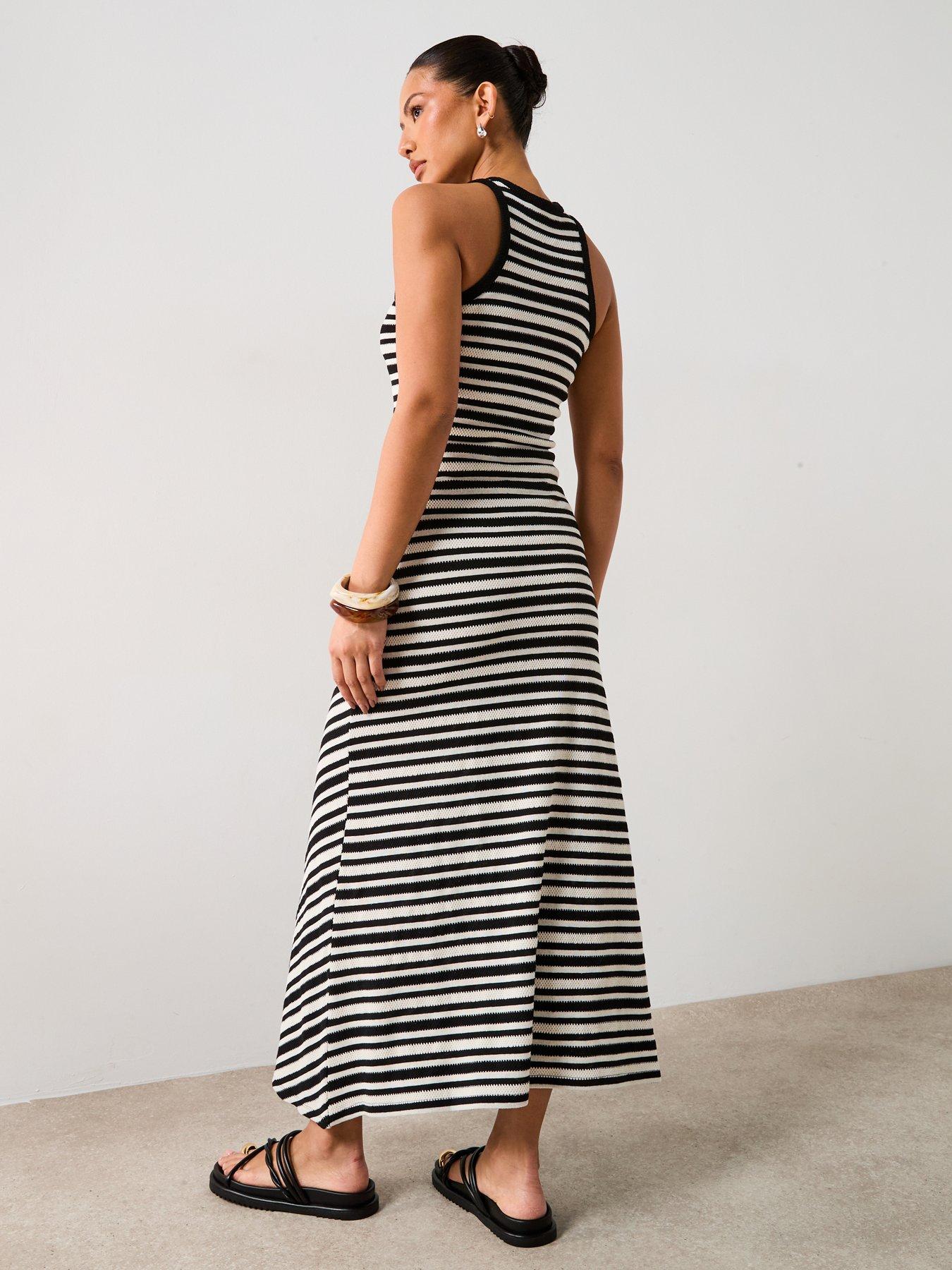  image of v-by-very-stripe-asymmetric-waist-midaxi-dress-black