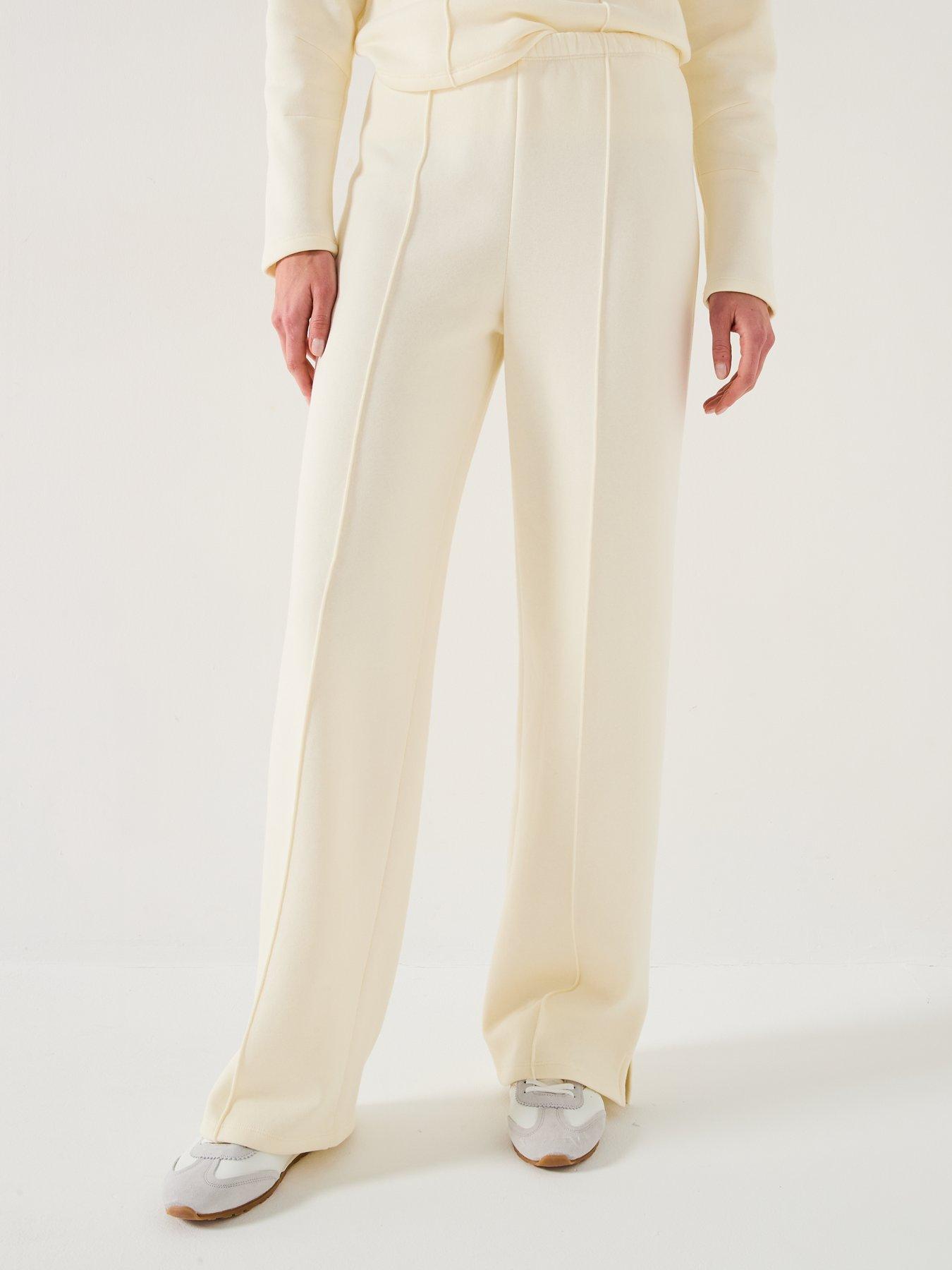 undefined Seam Detail Wide Leg Trousers - Cream