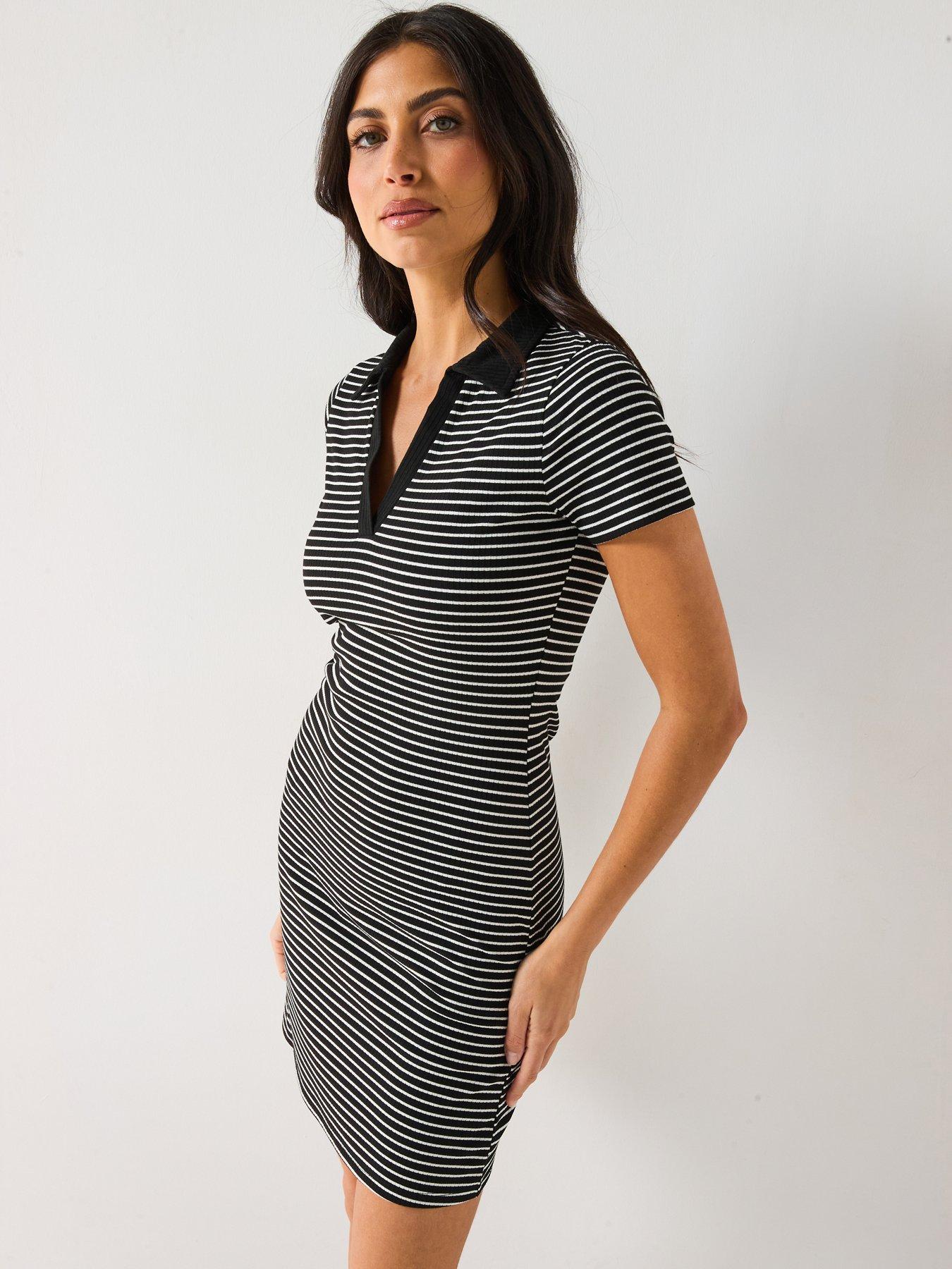  image of v-by-very-collar-detail-stripe-rib-tennis-dress