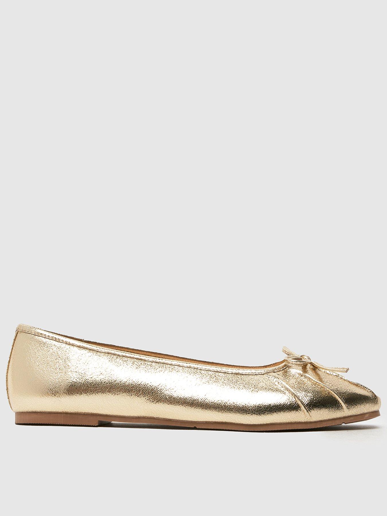  image of schuh-wide-fit-leilani-ruched-ballerina-gold