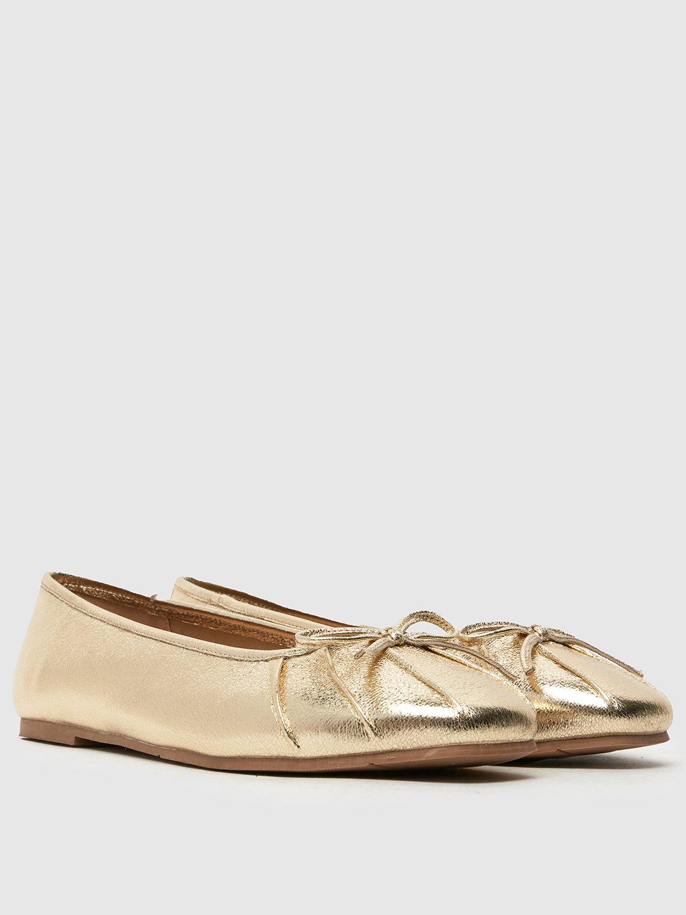  image of schuh-wide-fit-leilani-ruched-ballerina-gold