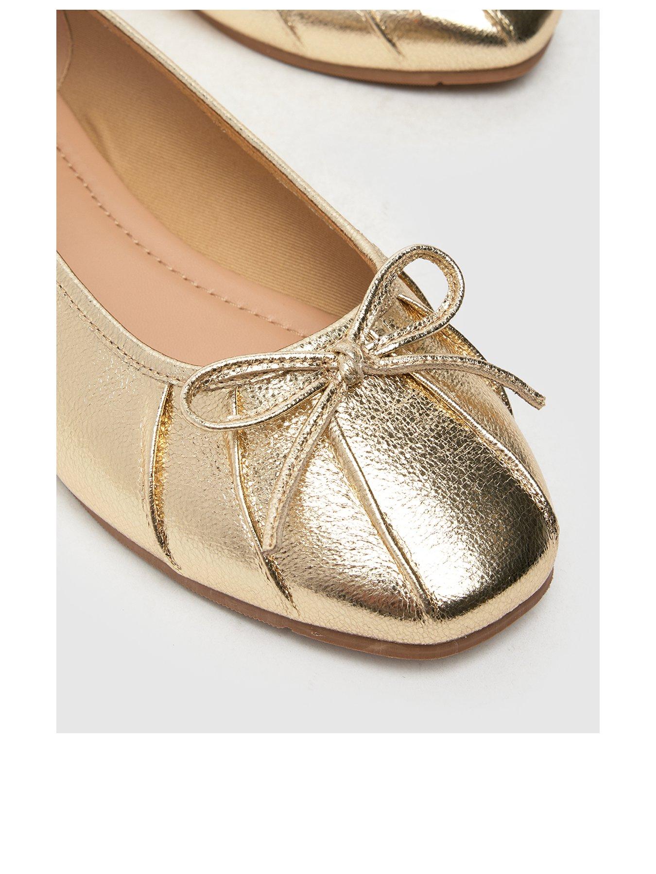  image of schuh-wide-fit-leilani-ruched-ballerina-gold