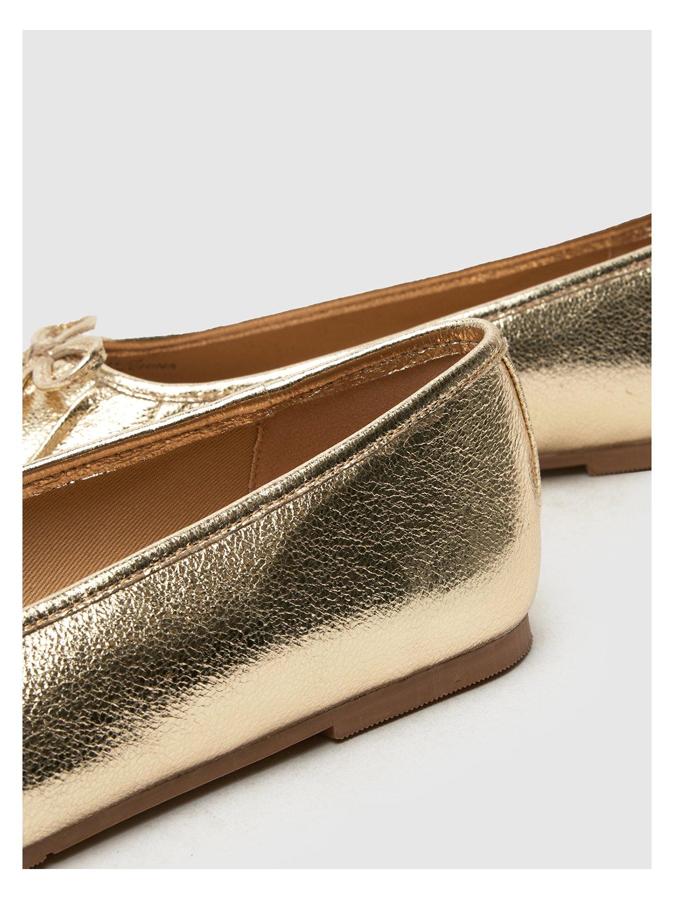  image of schuh-wide-fit-leilani-ruched-ballerina-gold