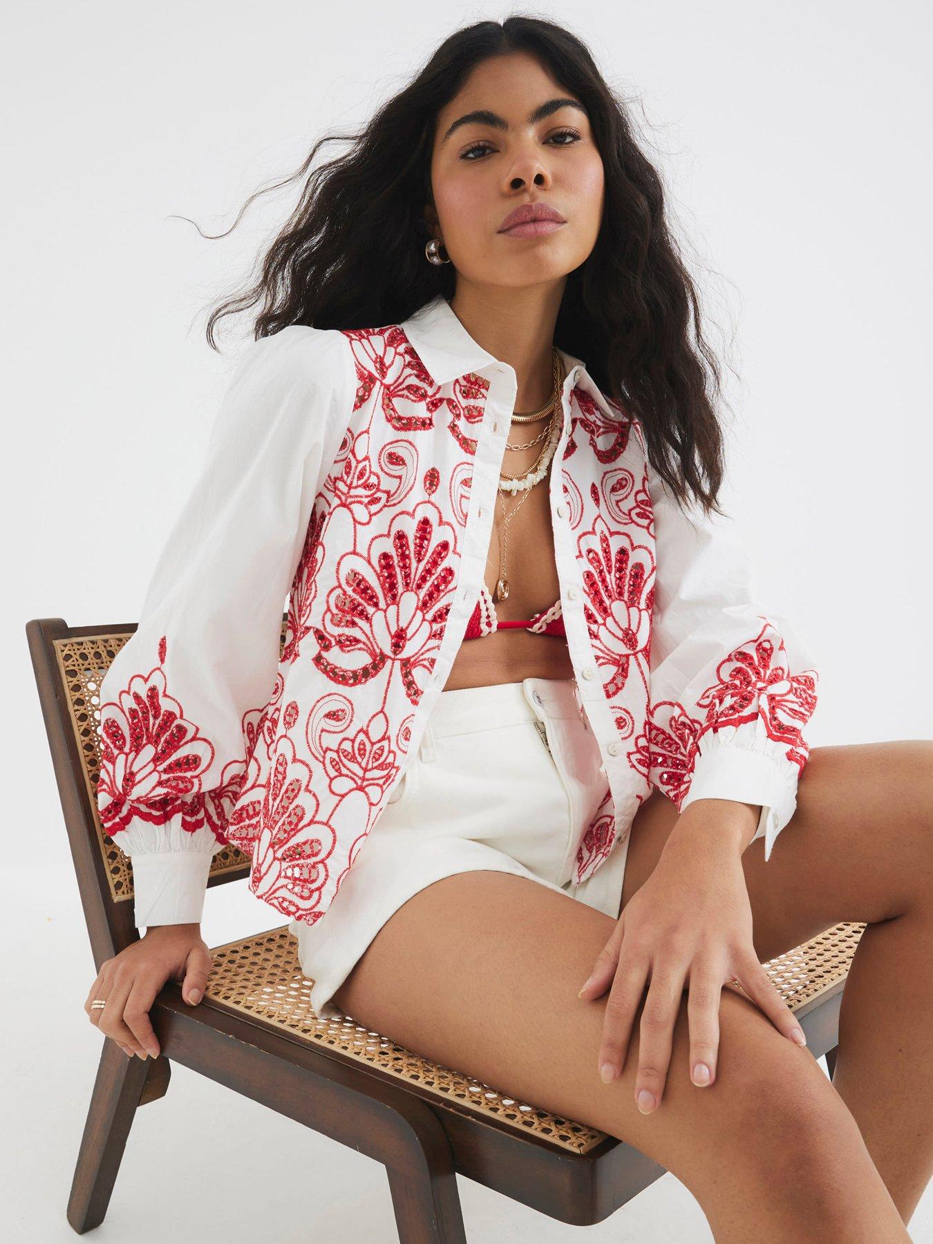  image of river-island-cutwork-detail-shirt-white