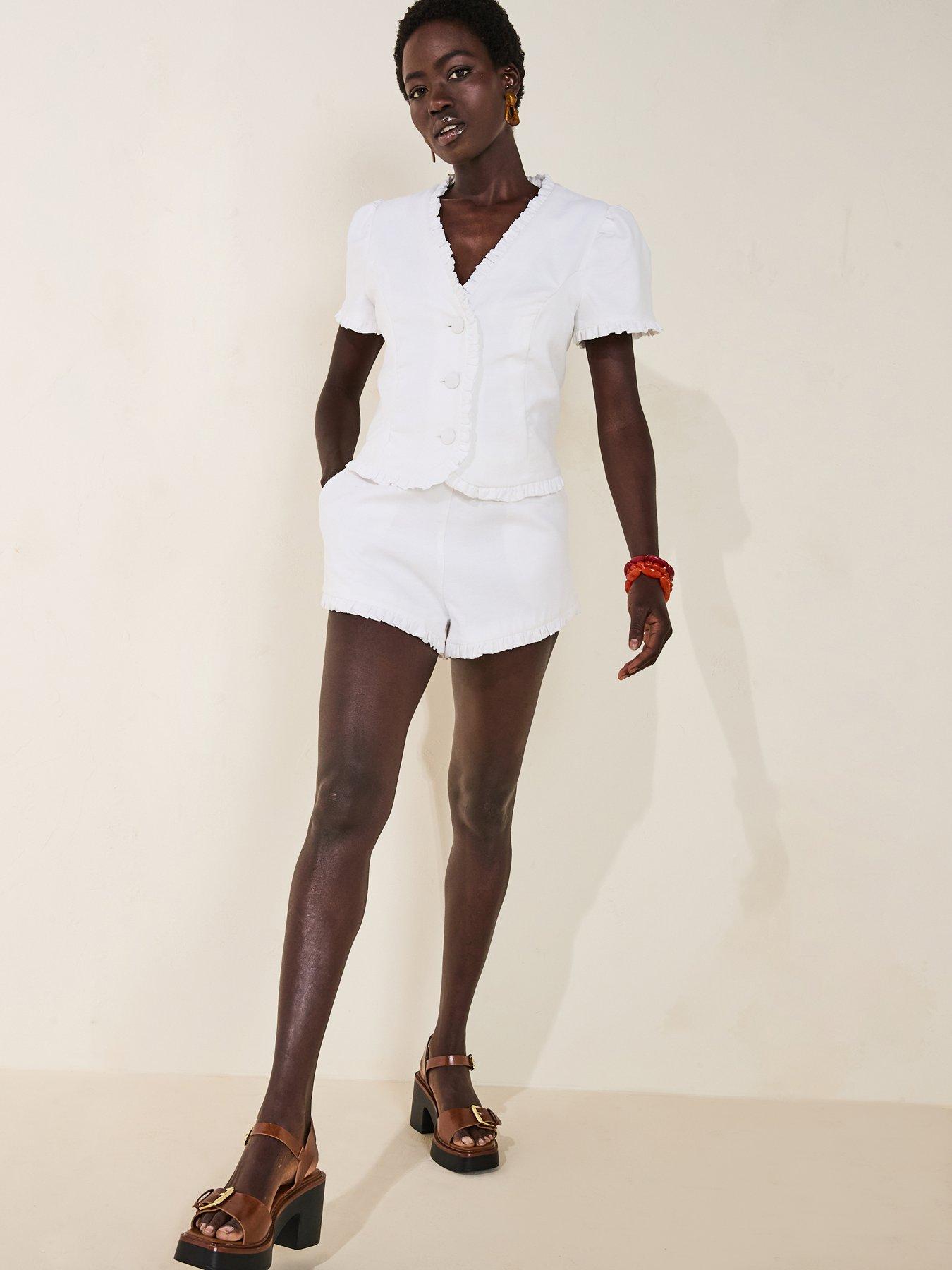  image of river-island-linen-ruffle-short-white