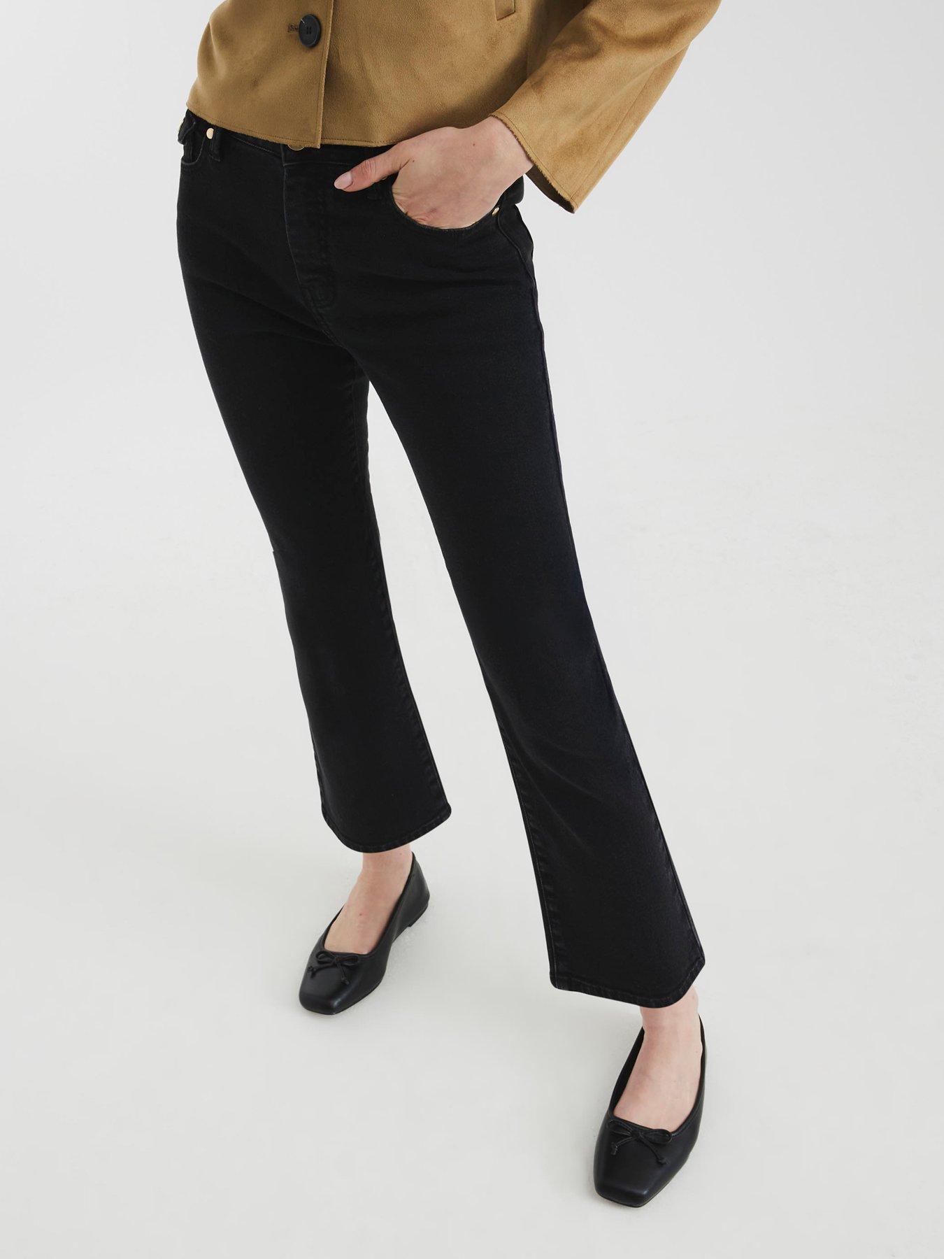 front image of river-island-crop-bootcut-jeans-black
