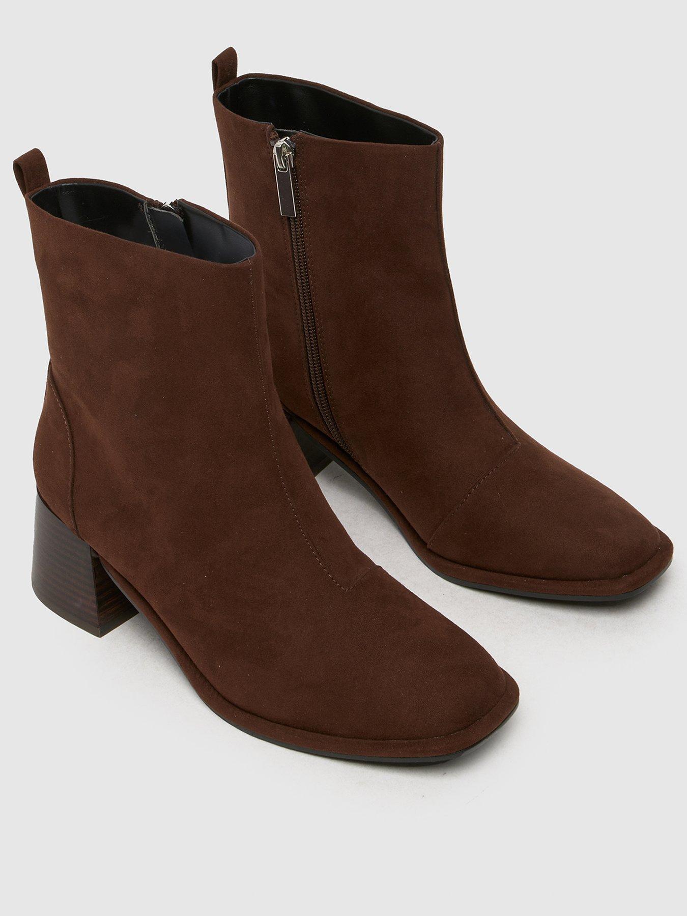  image of schuh-wide-fit-bowie-black-heel-boots-brown