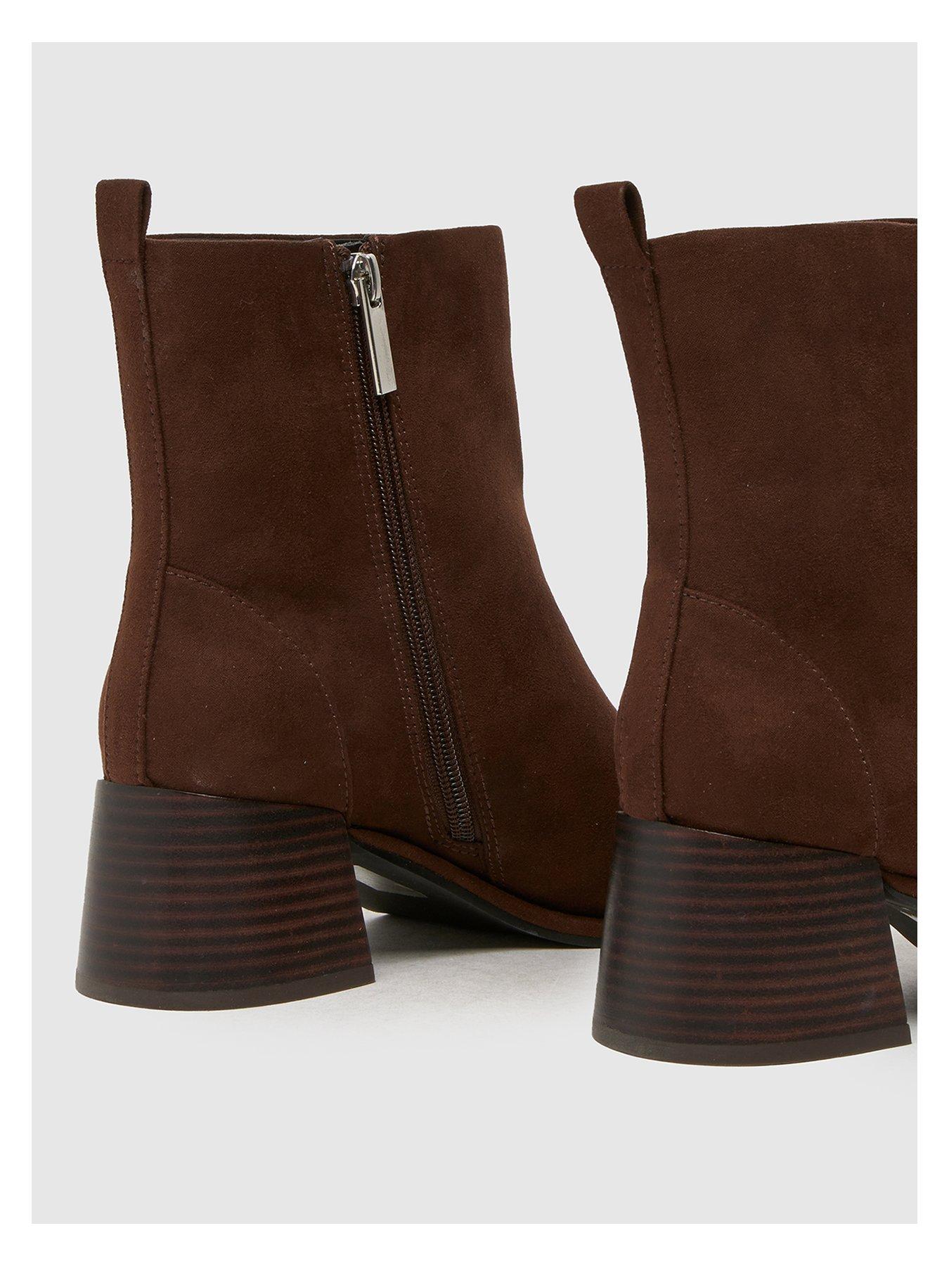  image of schuh-wide-fit-bowie-black-heel-boots-brown
