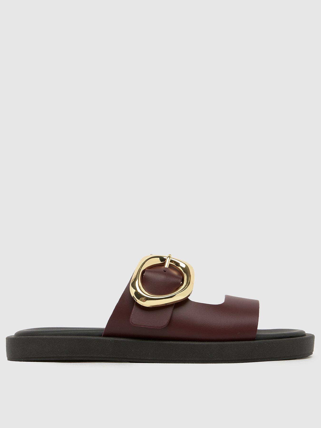  image of schuh-teela-leather-buckle-sandals-burgundy-dark-red