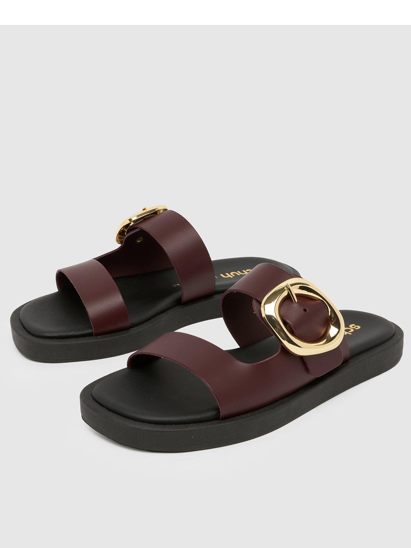  image of schuh-teela-leather-buckle-sandals-burgundy-dark-red