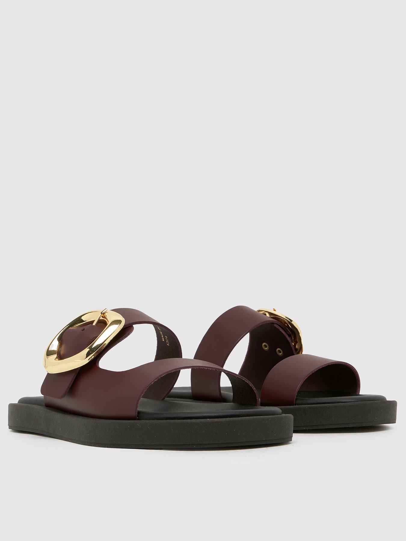  image of schuh-teela-leather-buckle-sandals-burgundy-dark-red