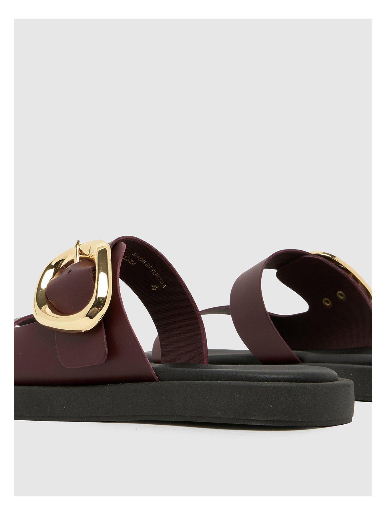  image of schuh-teela-leather-buckle-sandals-burgundy-dark-red
