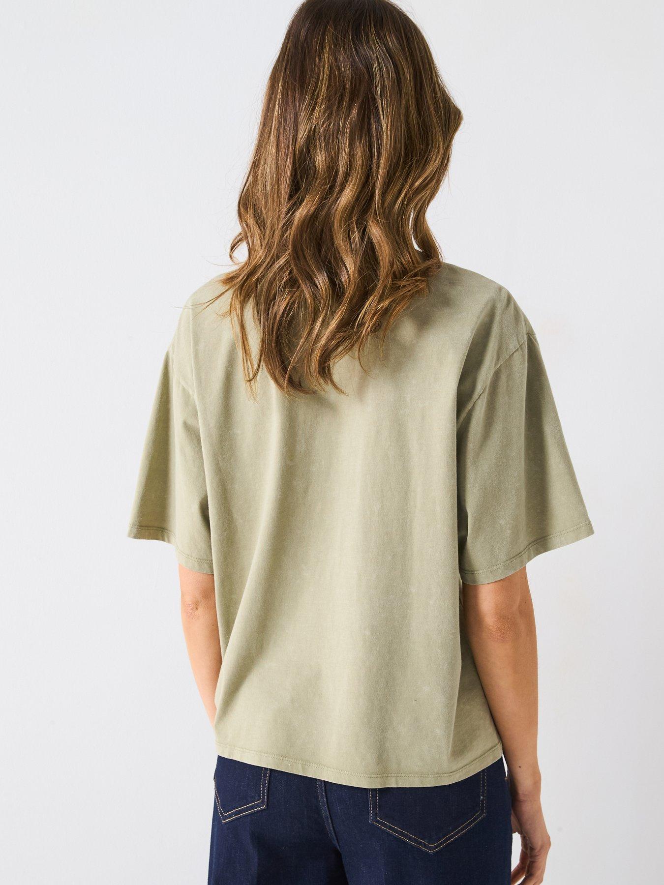Image 2 of 5 of V by Very Washed Look Applique T-Shirt - Green