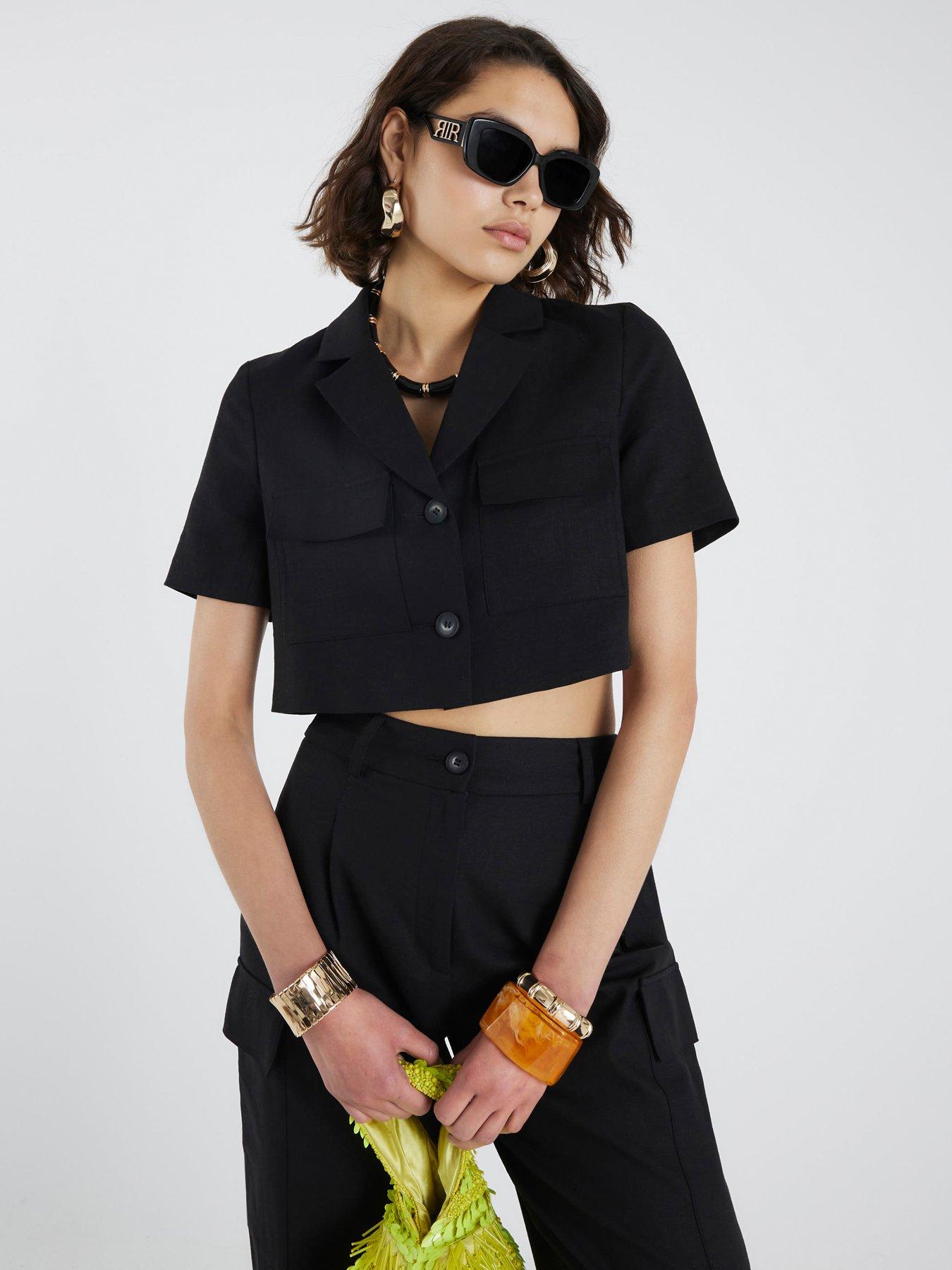 River Island Cropped Pocket Detail Linen Jacket - Black