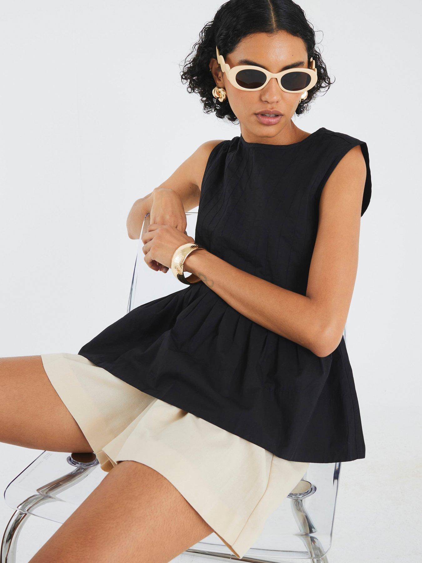 undefined Poplin Shirred Top - Black