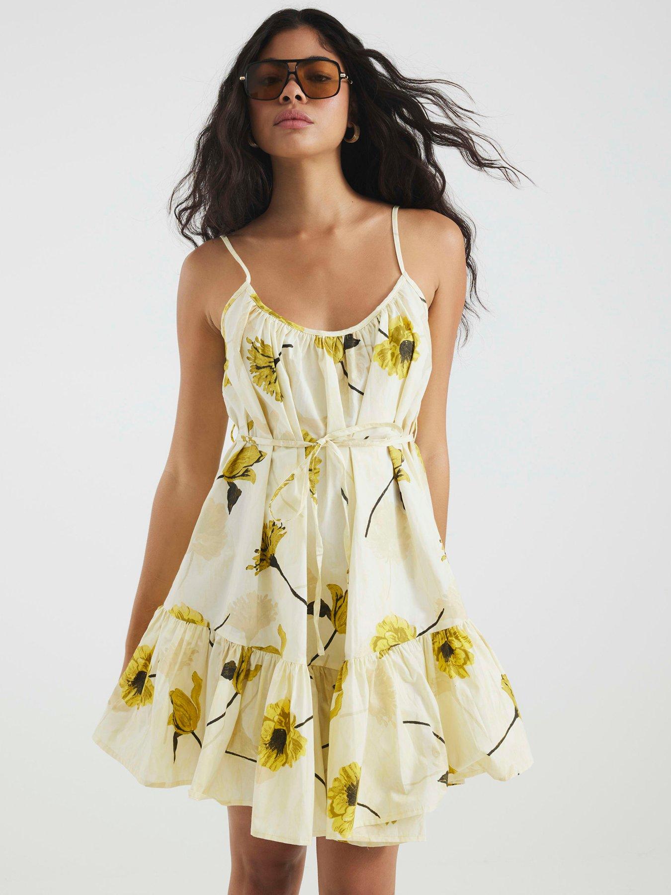 undefined Ruched Babydoll Mini Dress - Yellow
