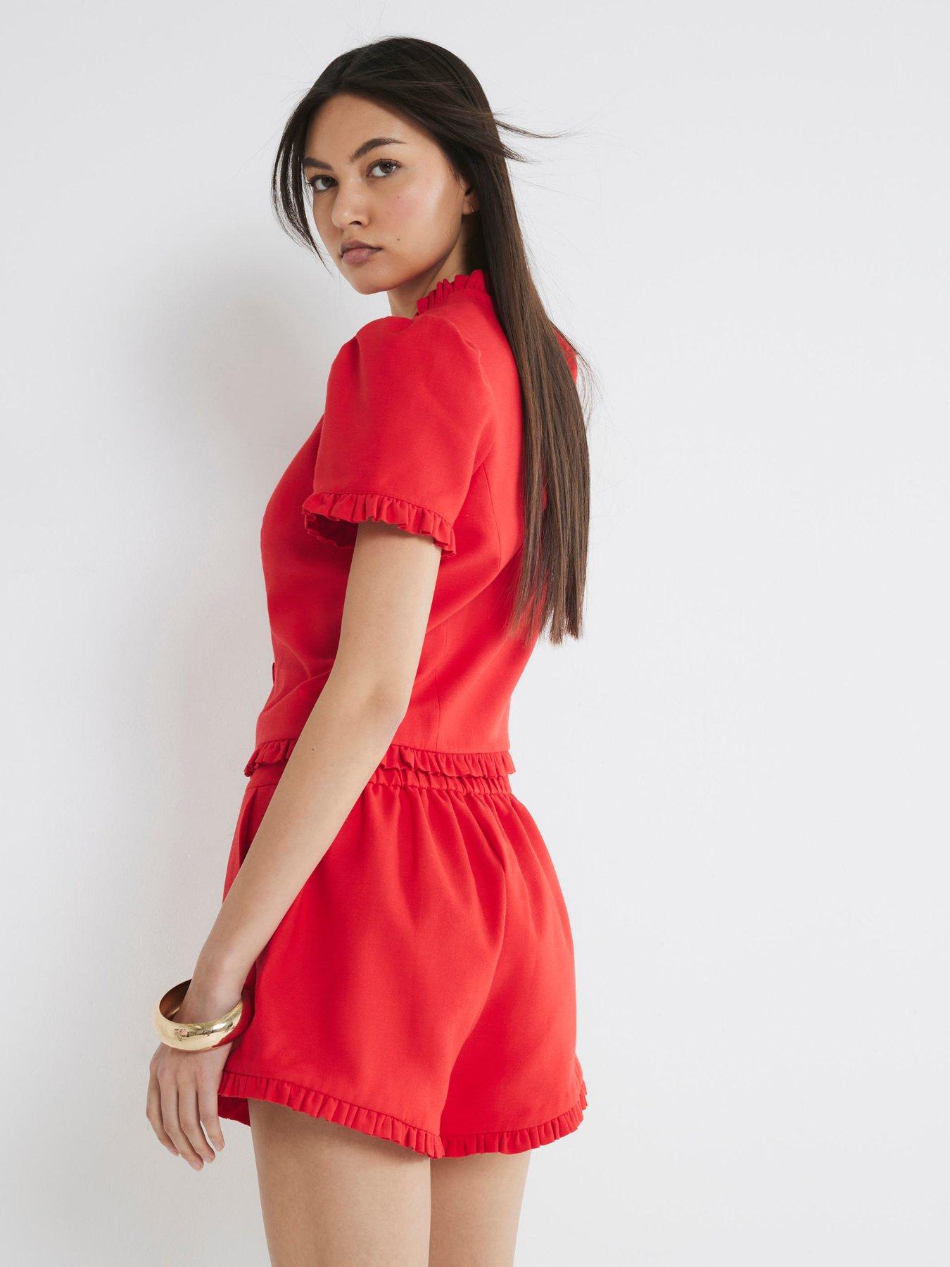 stillFront image of river-island-frill-linen-tailored-top-red