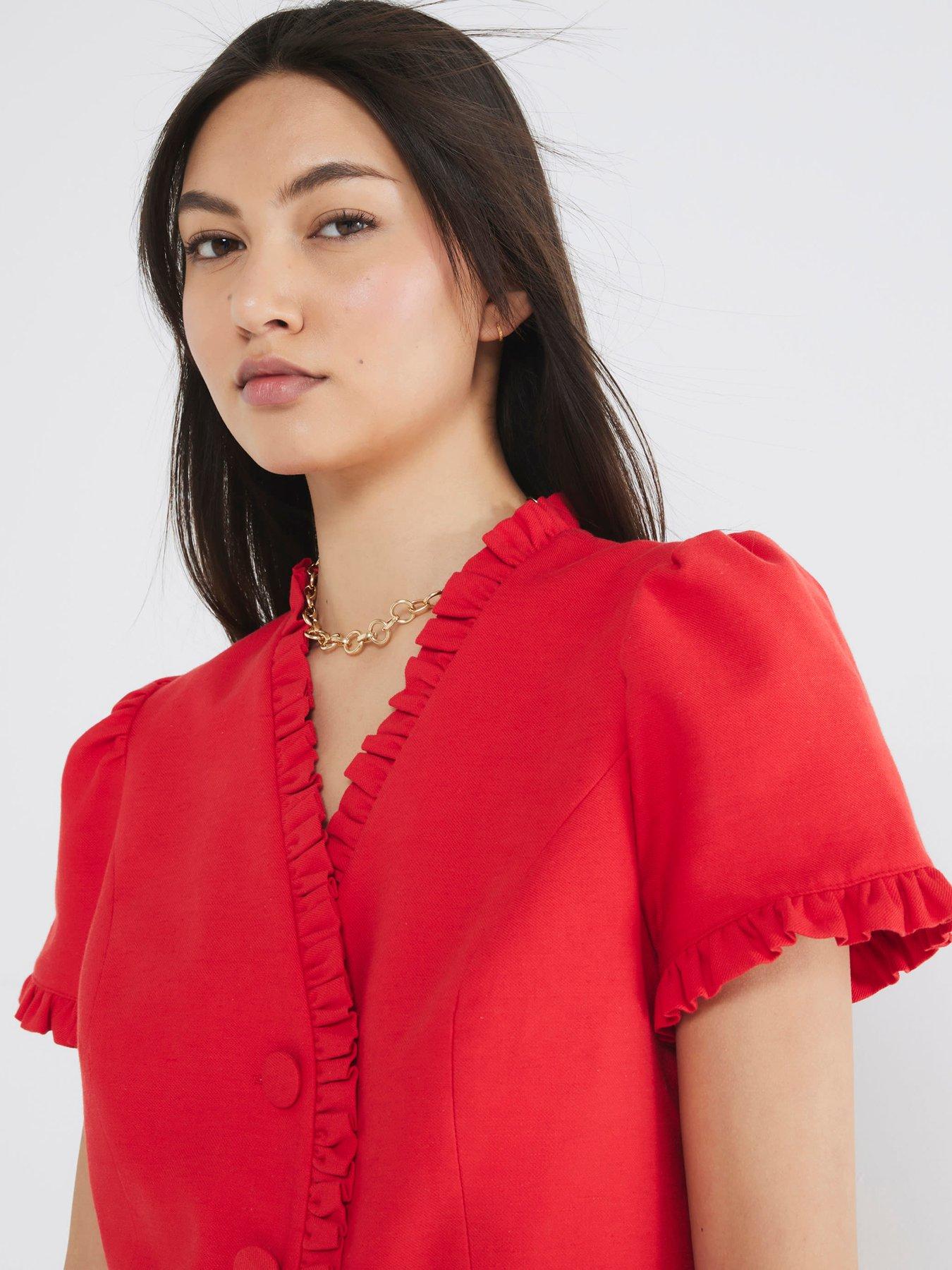  image of river-island-frill-linen-tailored-top-red